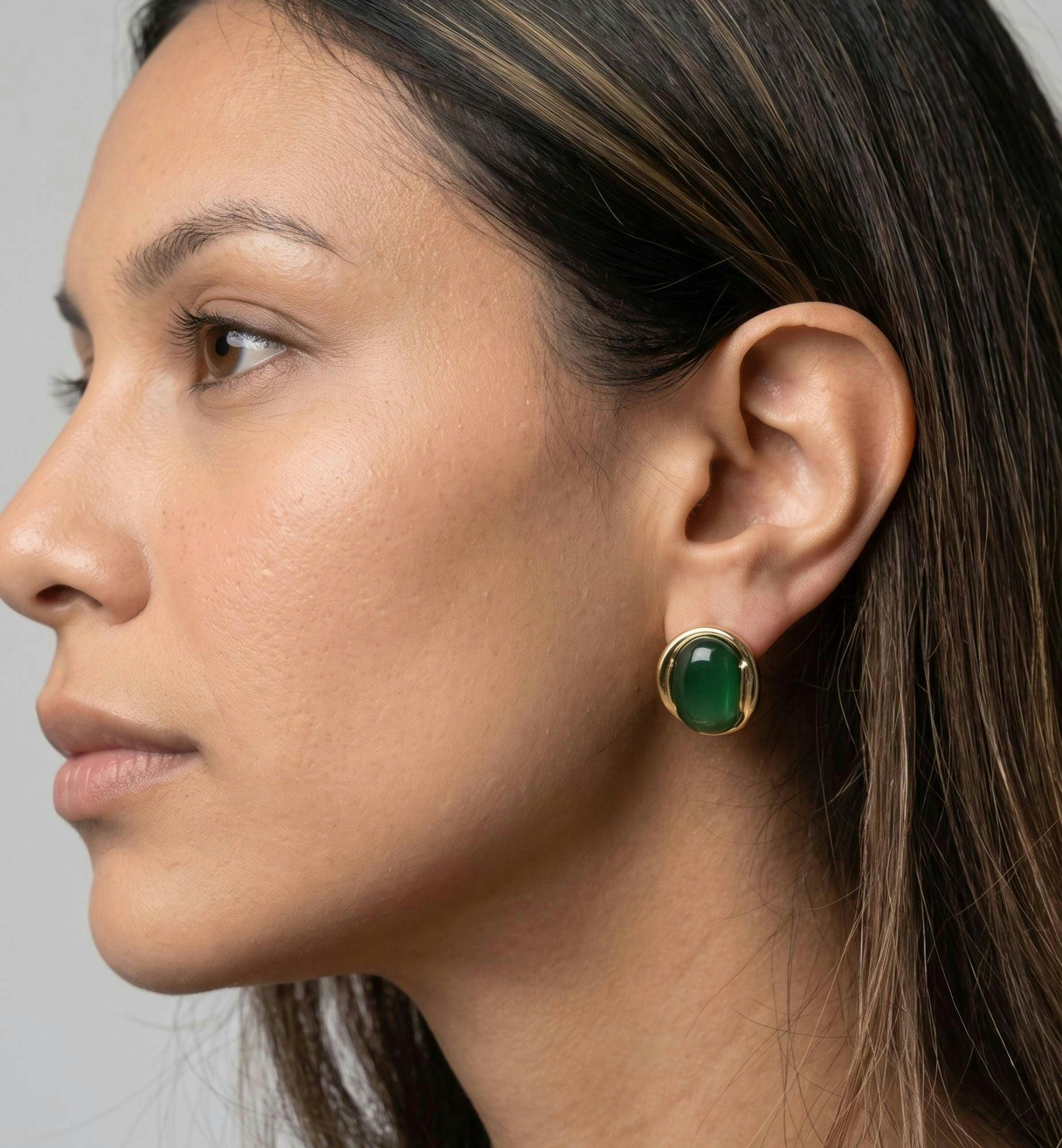 Enso Green Stone Stud Earrings , view 2 of 6