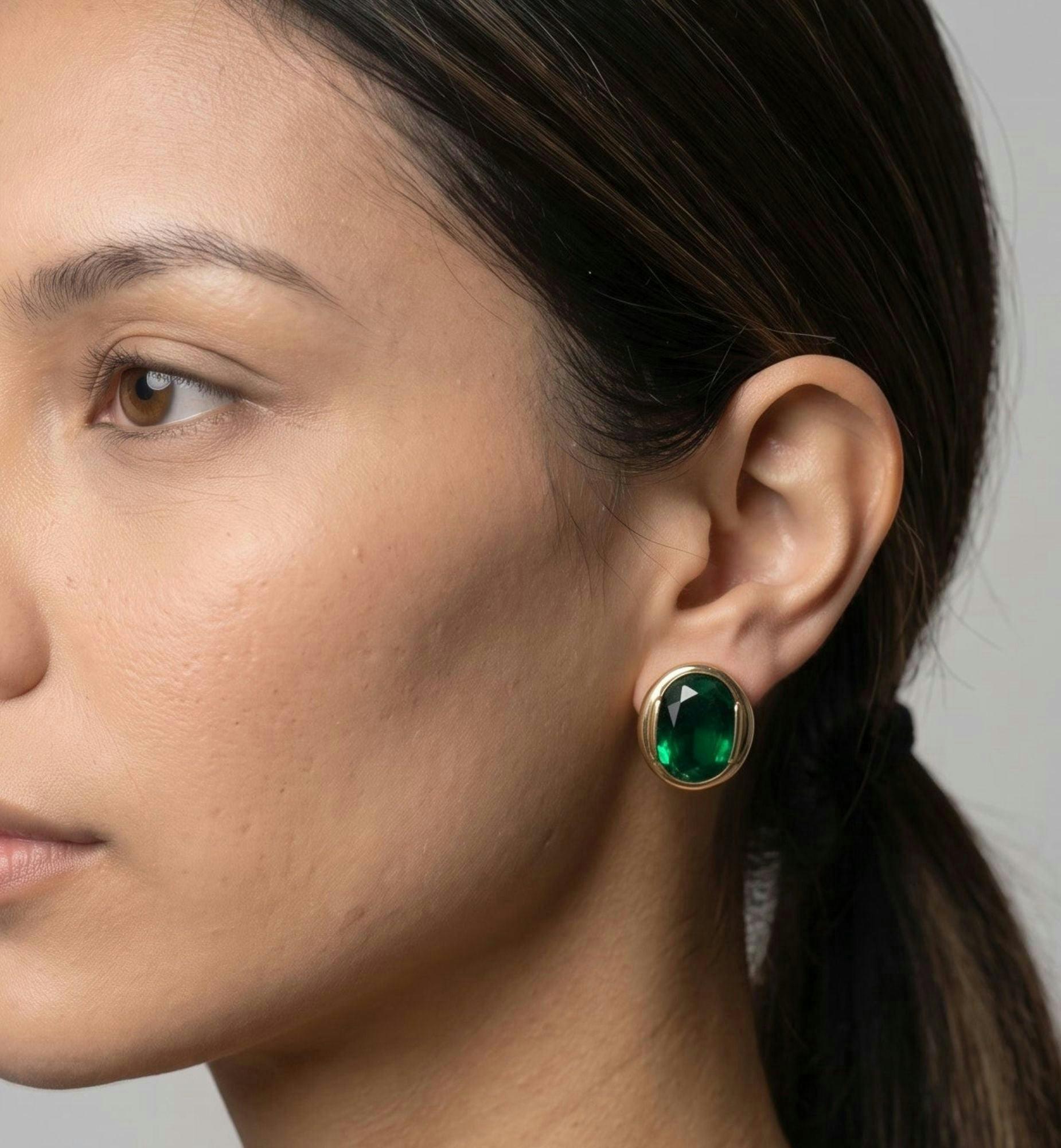 Enso Green Stone Stud Earrings , view 4 of 6