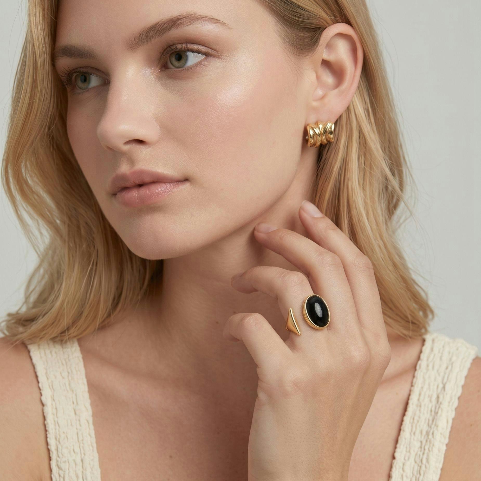 Enso Black Onyx Oval Open Front Ring , view 2 of 4