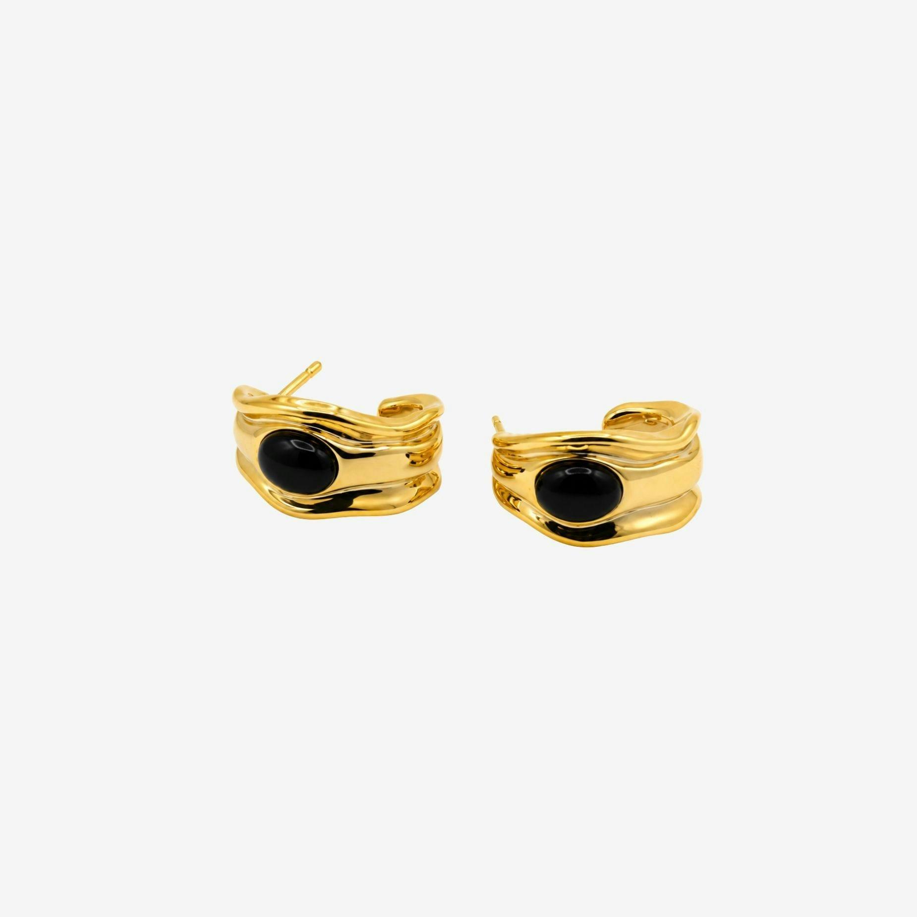 Enso Black Onyx Molten Gold Hoop Earrings , view 3 of 5