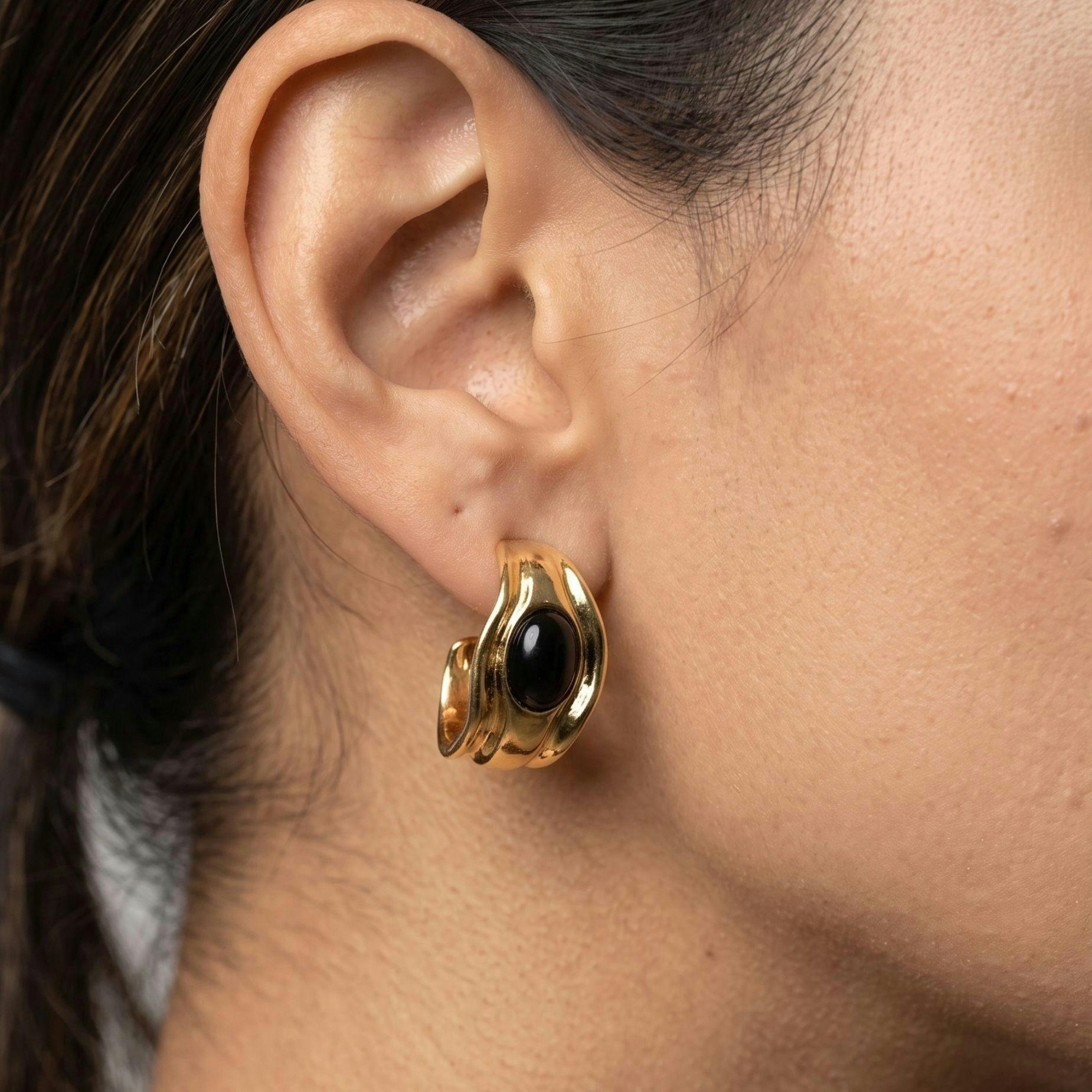 Enso Black Onyx Molten Gold Hoop Earrings , view 4 of 5