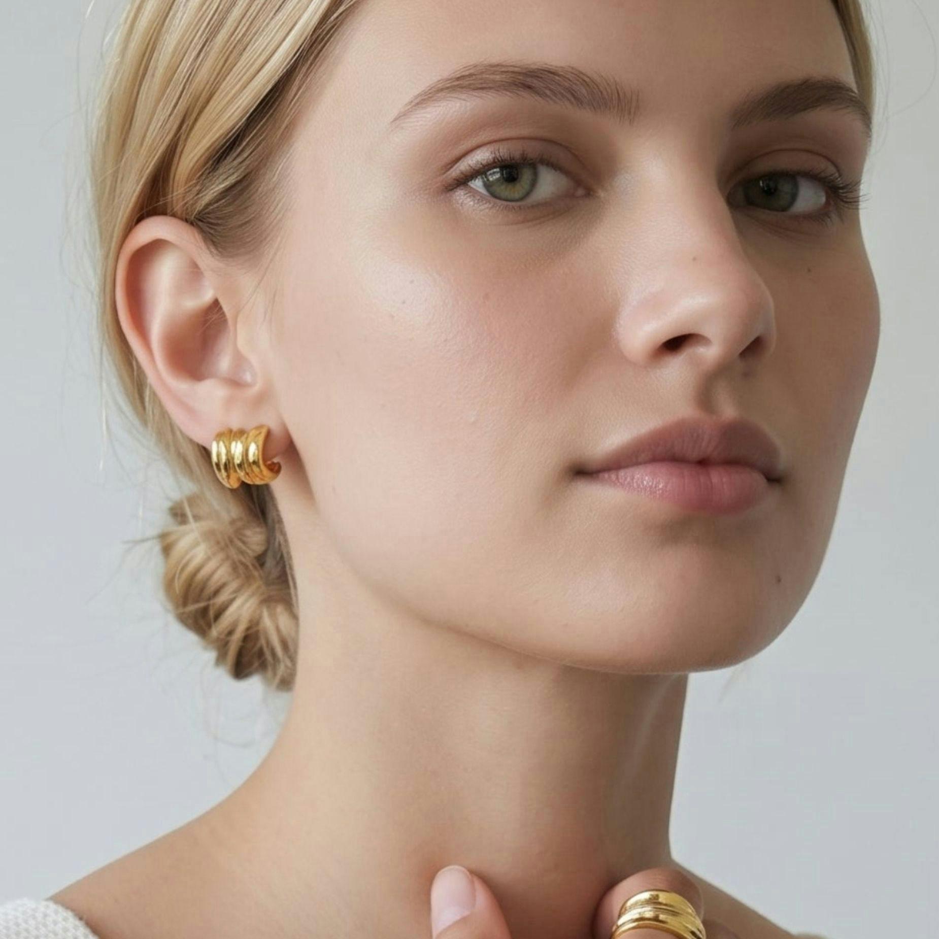 Kin Molten Structured Stud Earrings , view 2 of 5