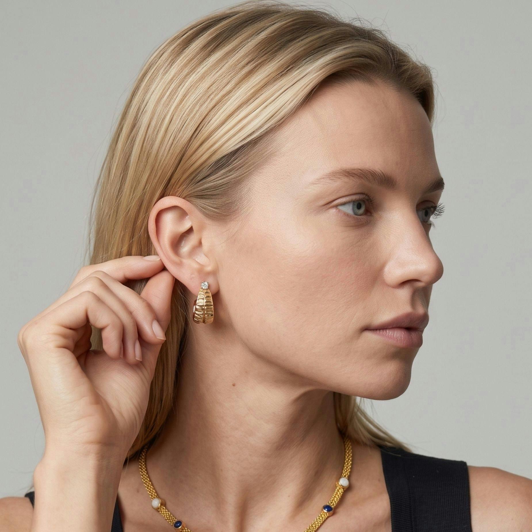 Kin Stone Sculptural Hoop Earrings , view 2 of 5