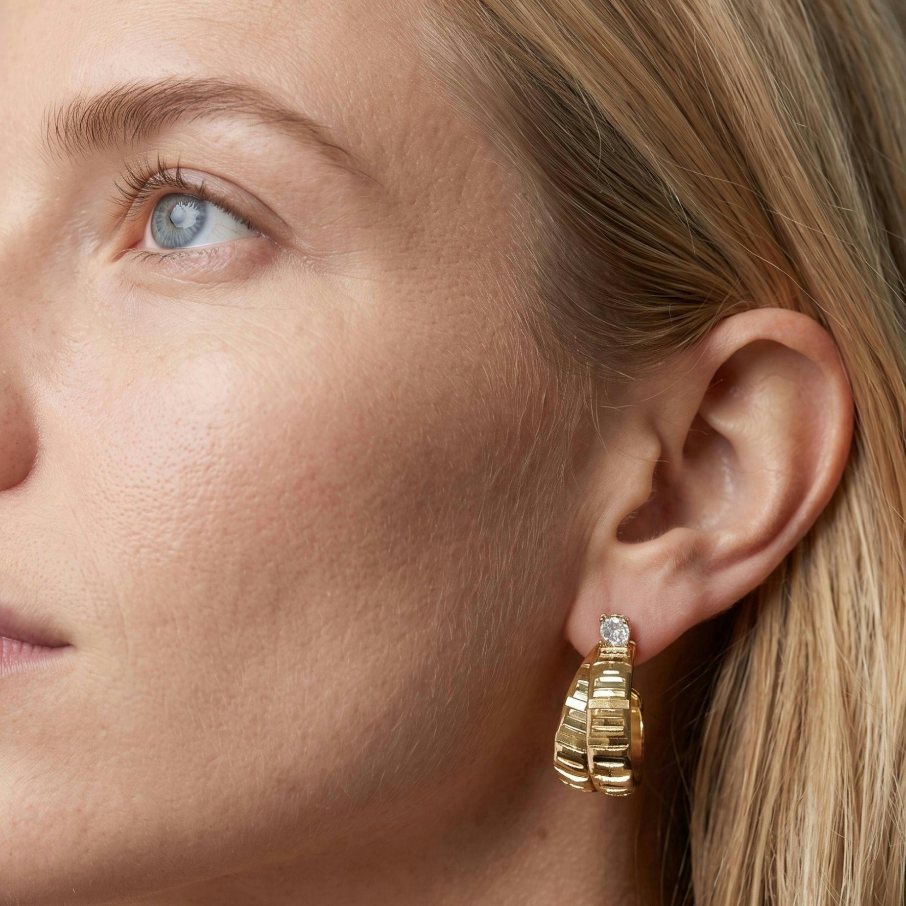 Kin Stone Sculptural Hoop Earrings , view 4 of 5