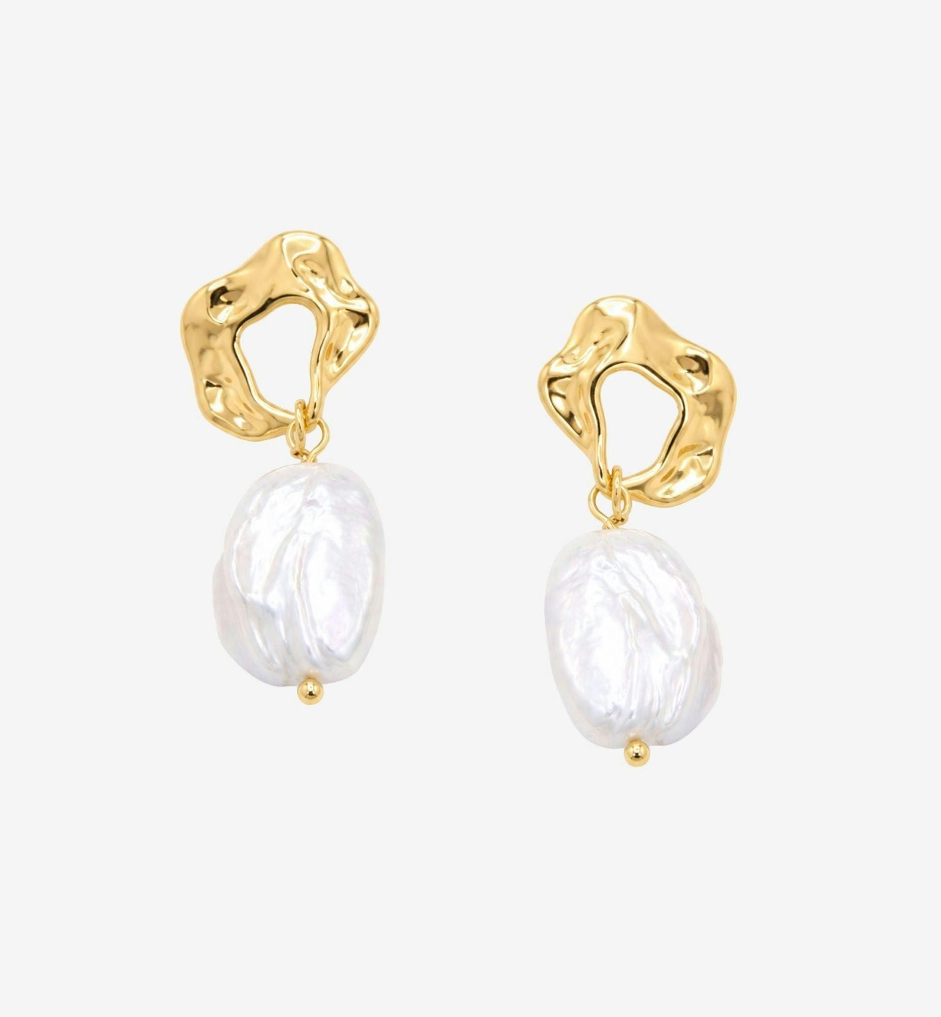 Shinju Baroque Pearl and Molten Gold Earrings , view 3 of 5