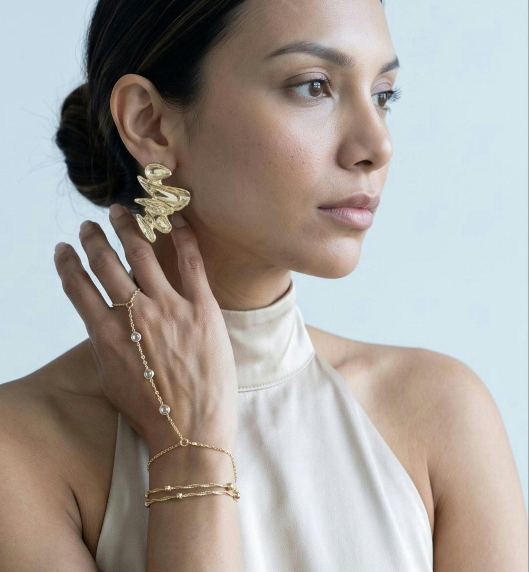 Enso Gold and Stone Hand Chain , view 2 of 5