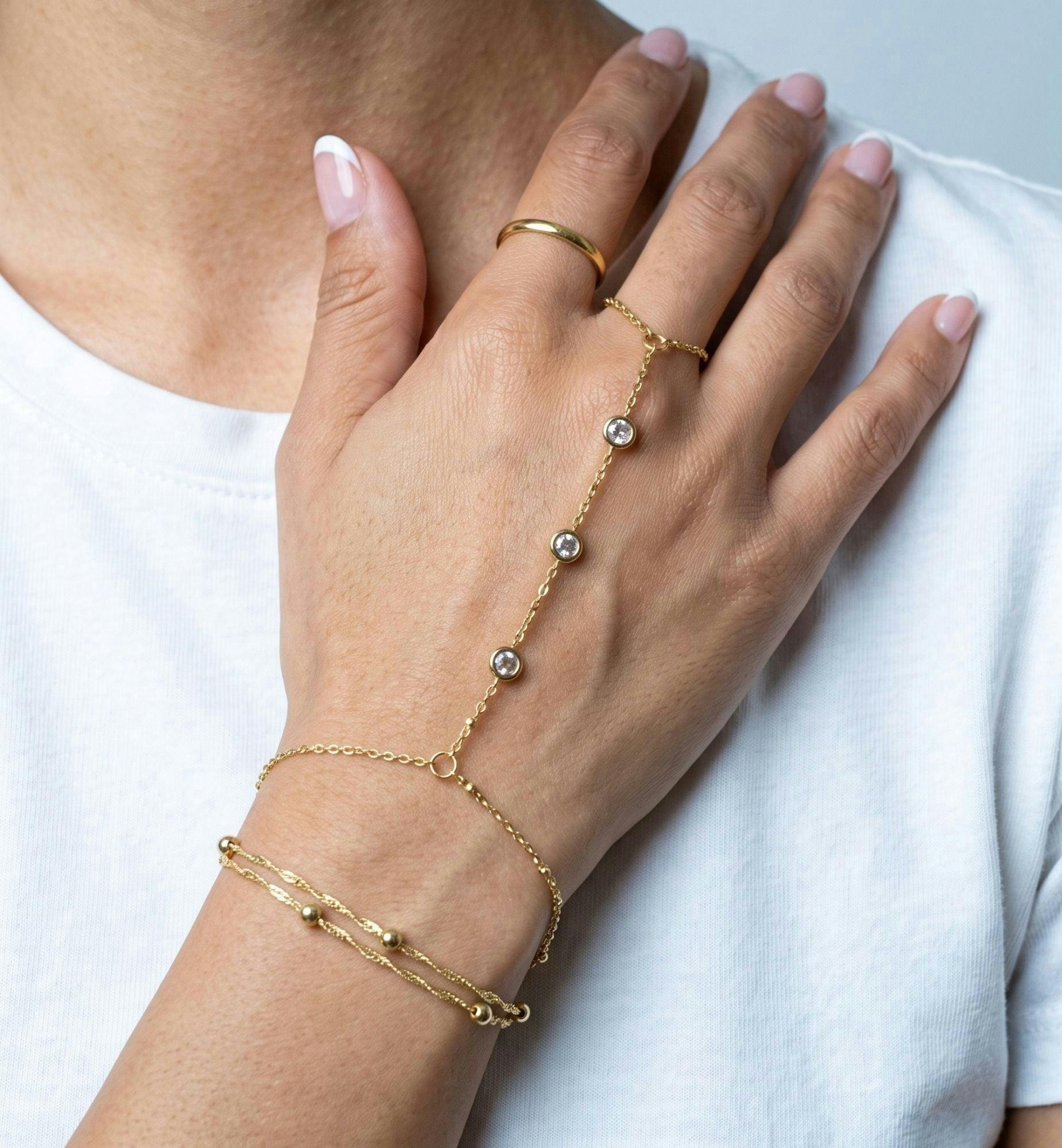 Enso Gold and Stone Hand Chain , view 4 of 5