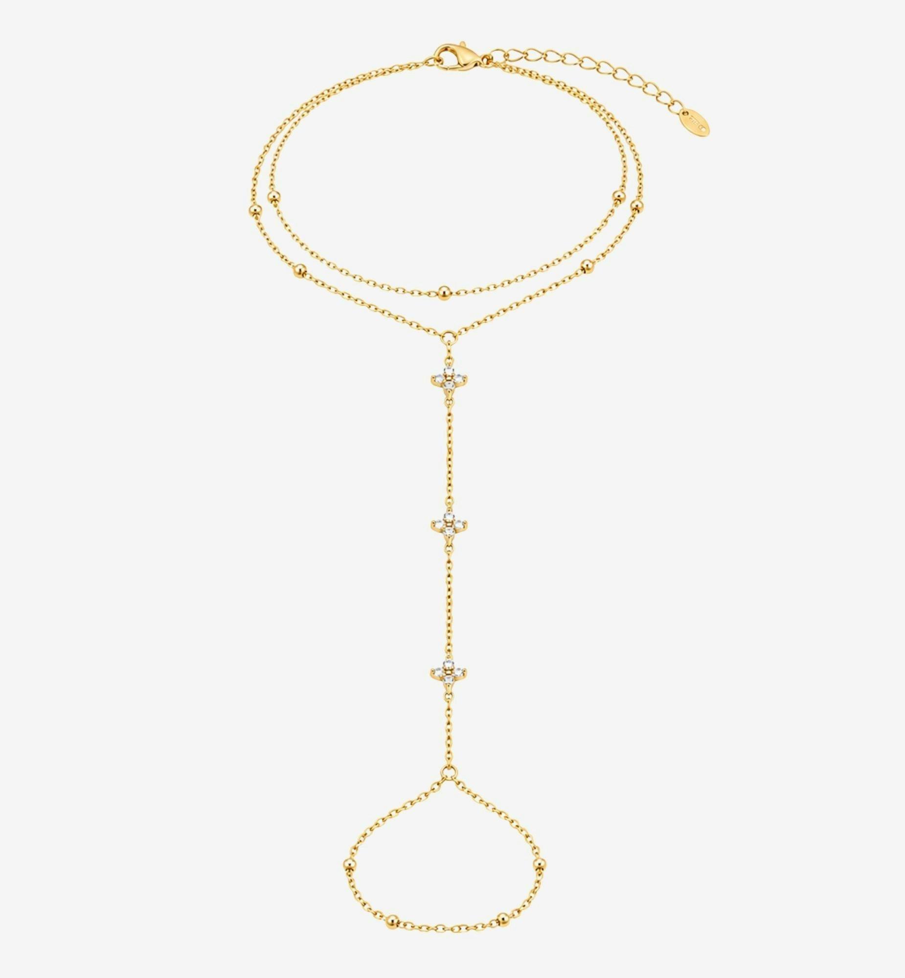 Kinmokusei Gold and Stone Hand Chain , view 5 of 6