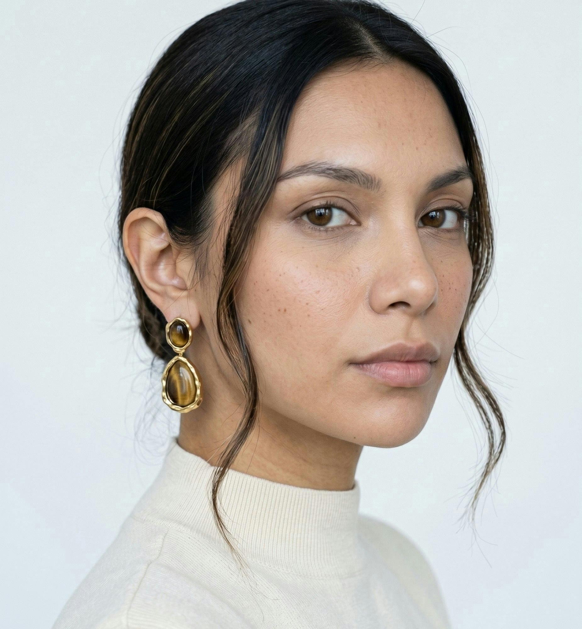 Nekomeishi Tigers Eye Oversized Earrings , view 2 of 4