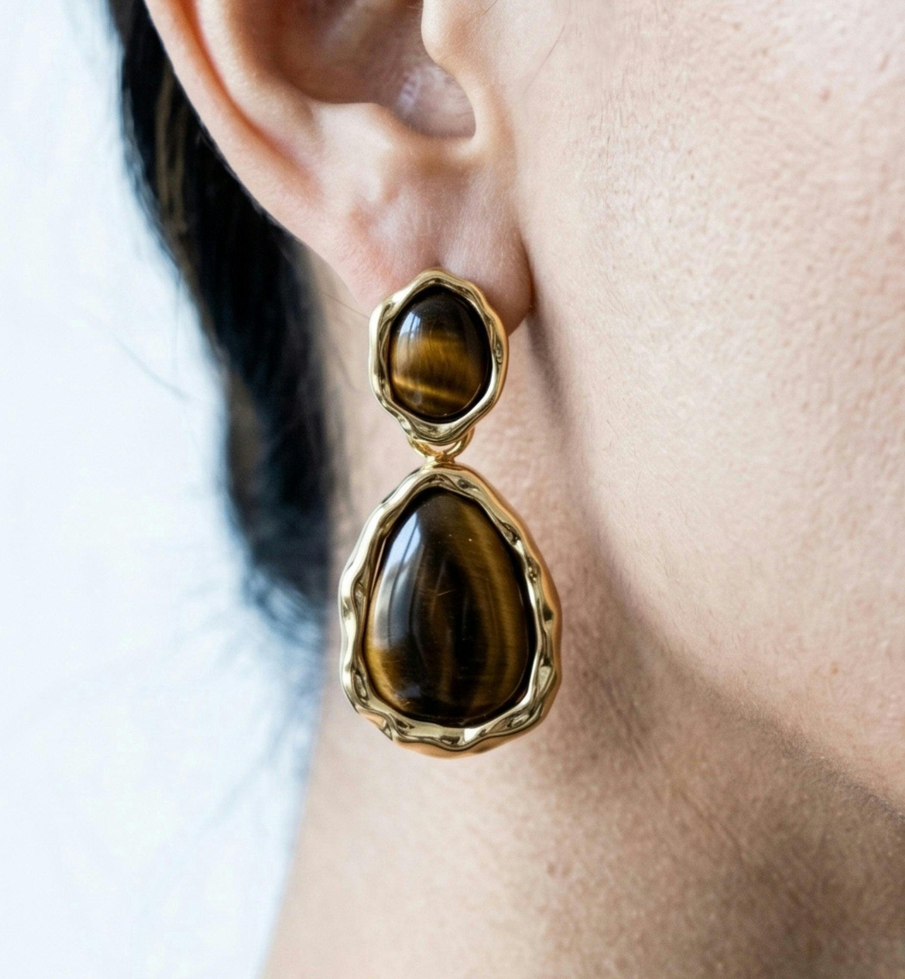 Nekomeishi Tigers Eye Oversized Earrings , view 3 of 4
