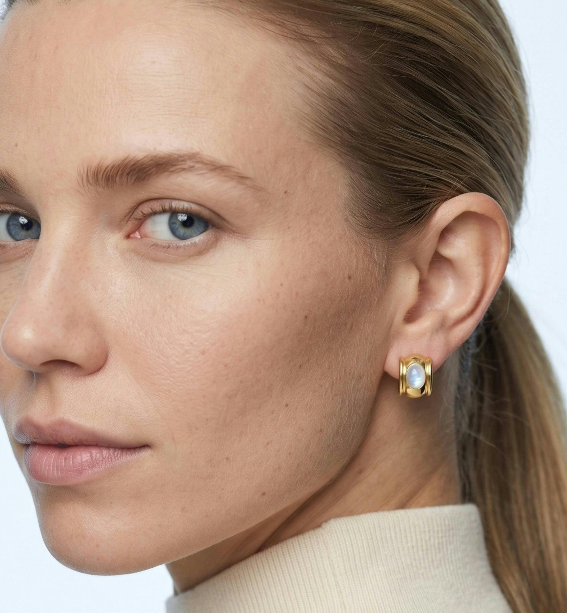 Enso Moonstone Huggie Hoop Earrings , view 2 of 5