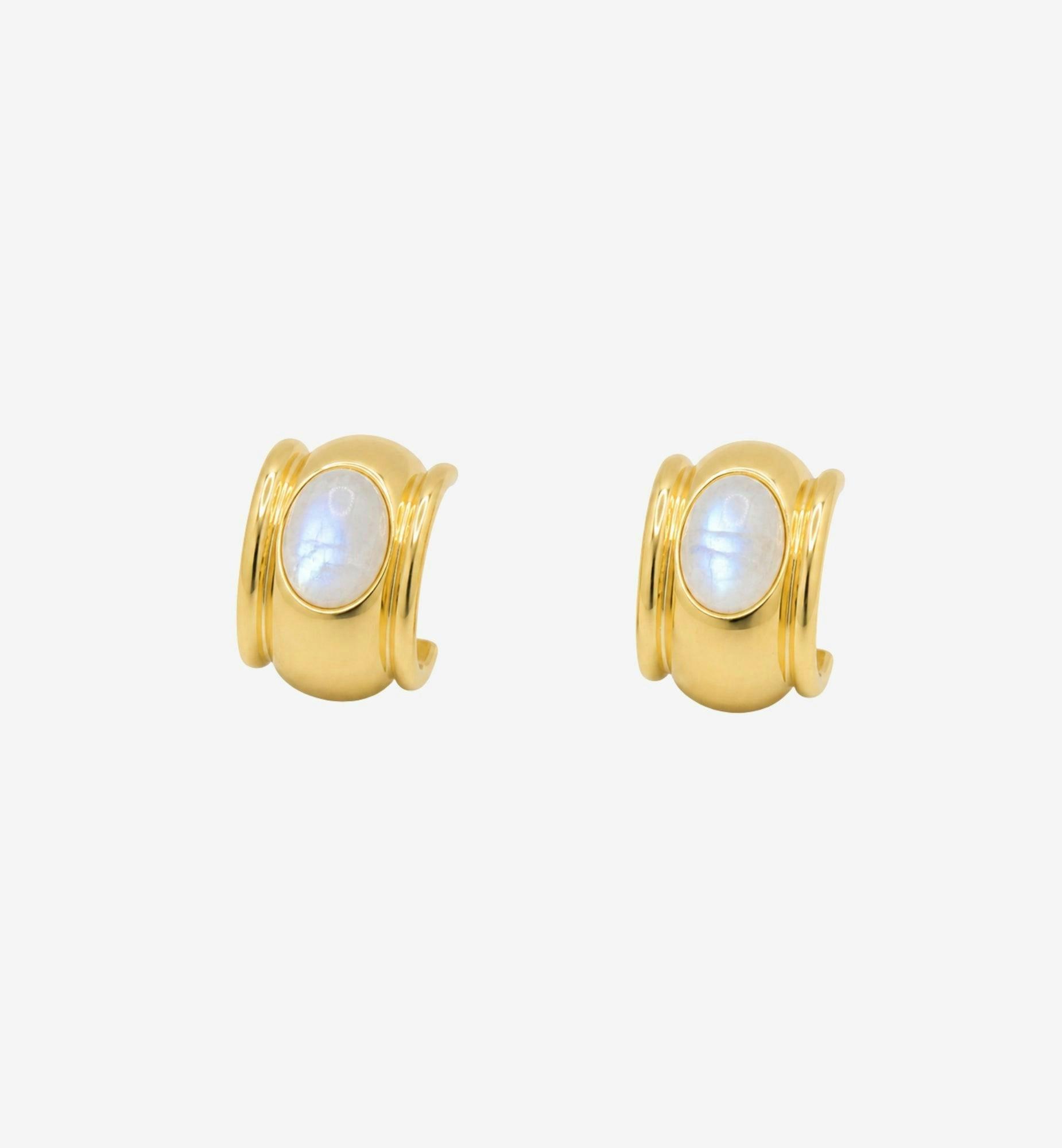Enso Moonstone Huggie Hoop Earrings , view 3 of 5