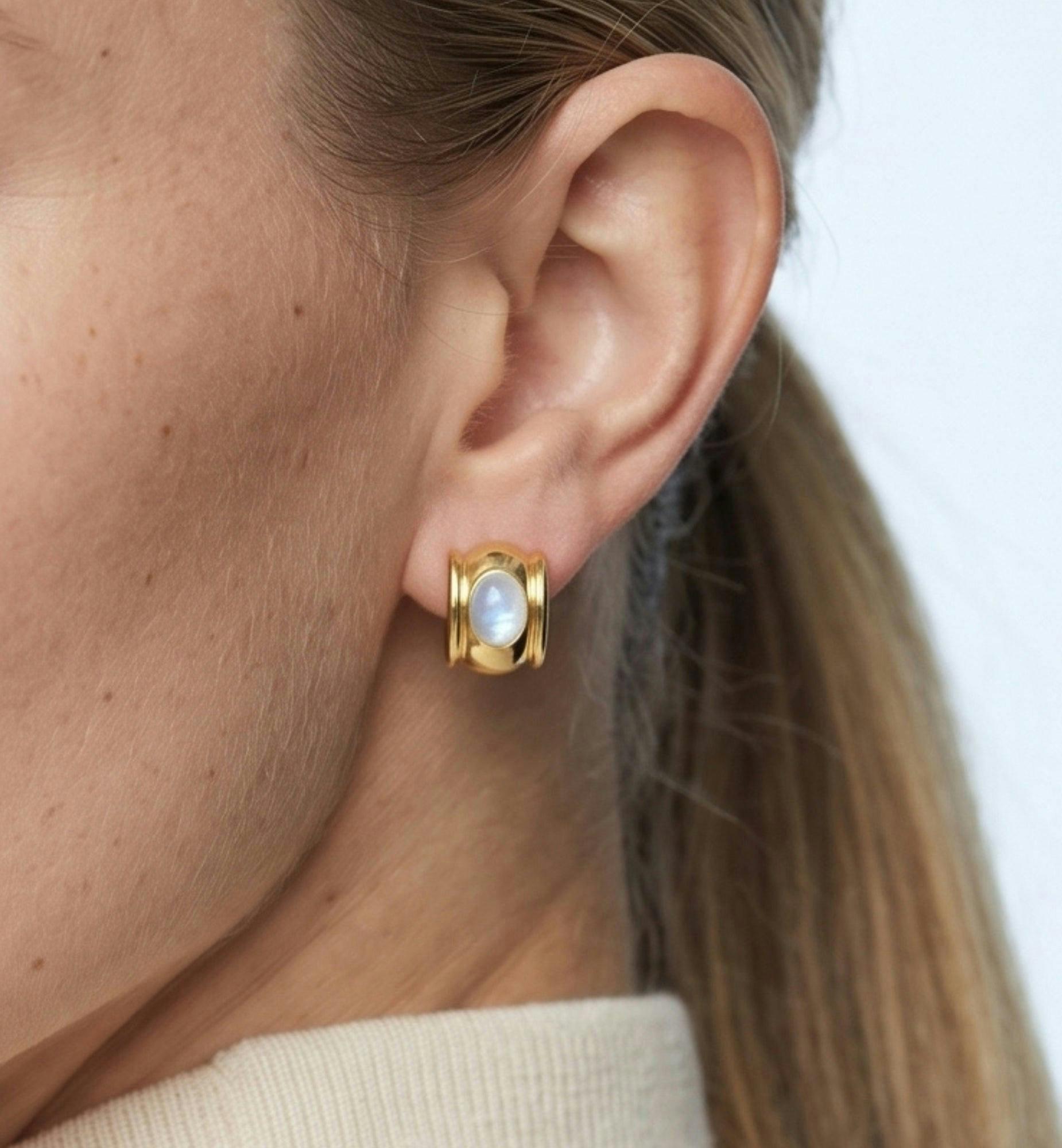 Enso Moonstone Huggie Hoop Earrings , view 4 of 5
