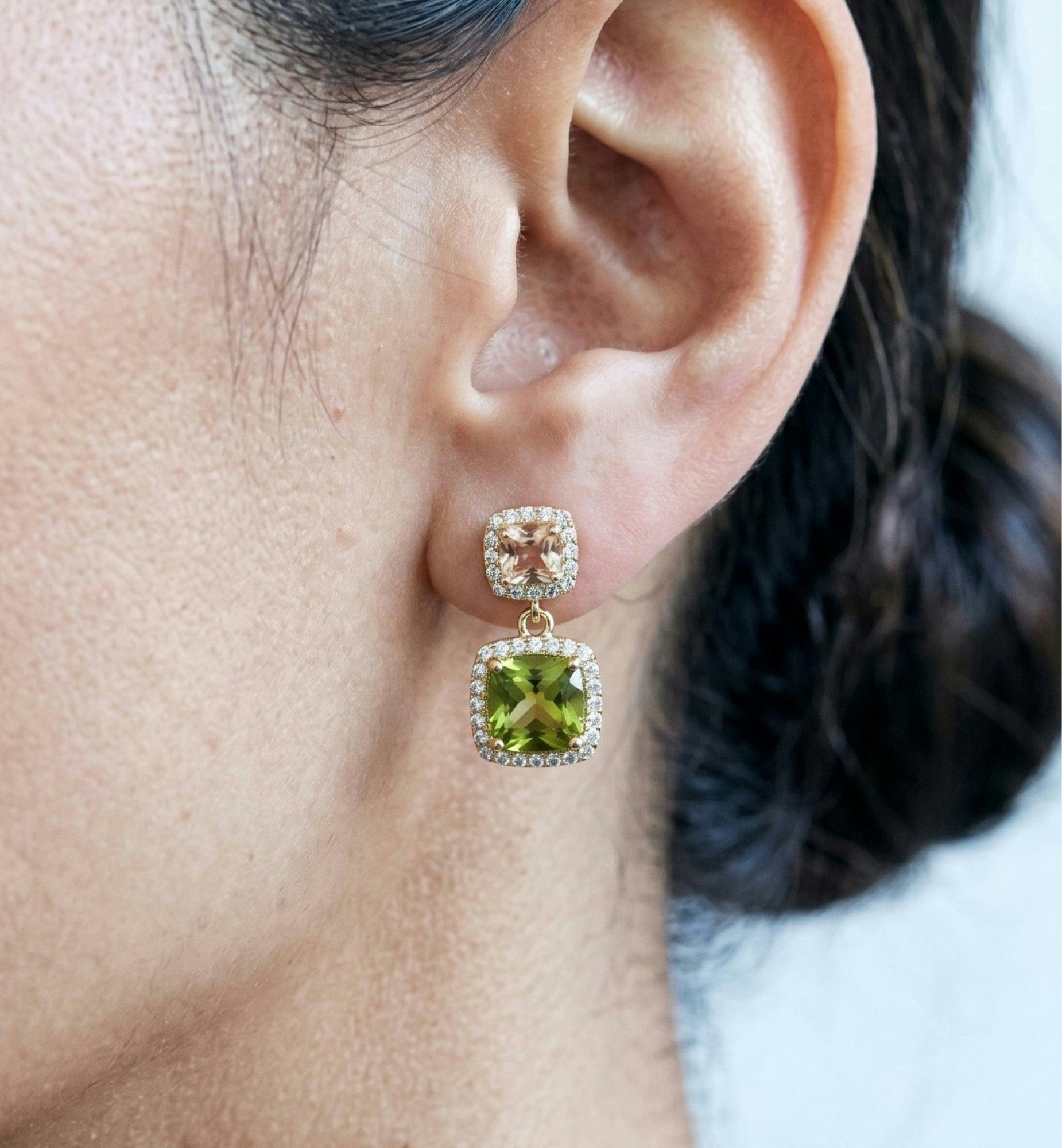 Shikaku Square Stone Drop Earrings , view 3 of 4