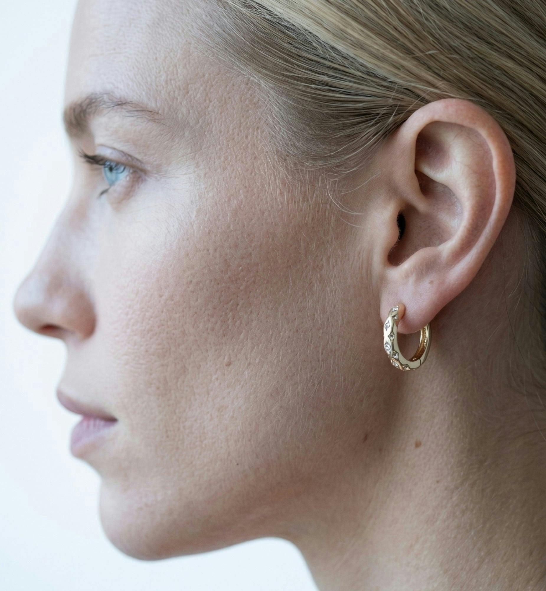 Kin Stone Huggie Hoop Earrings , view 2 of 5