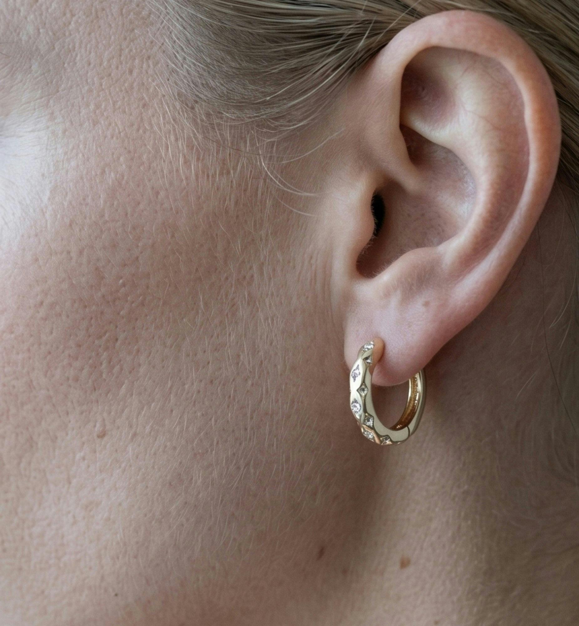 Kin Stone Huggie Hoop Earrings , view 4 of 5