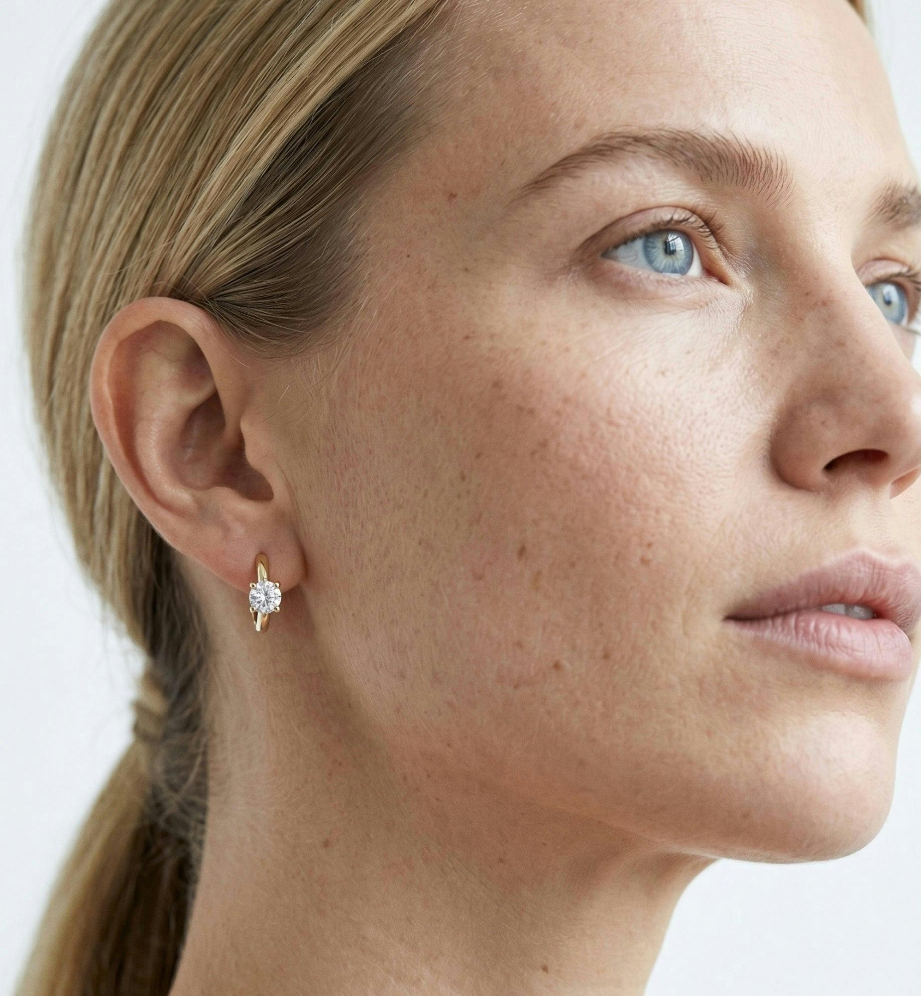 Shikaku Stone Huggie Hoop Earrings , view 2 of 5