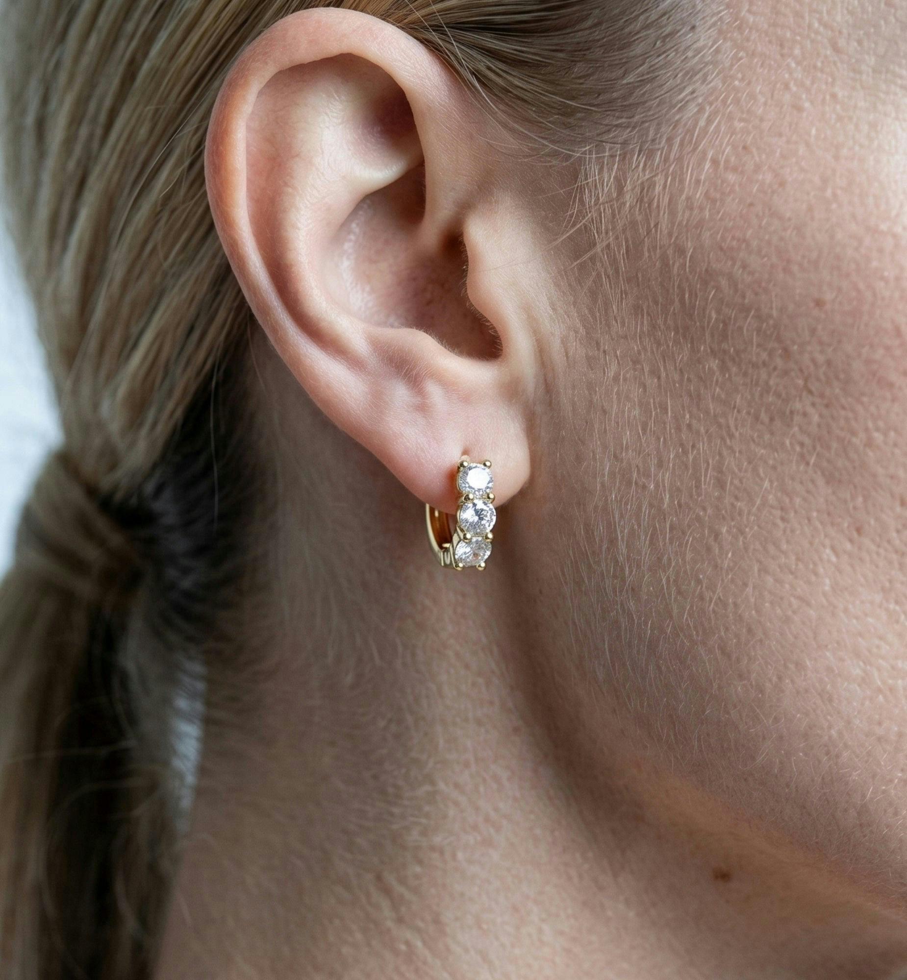Shikaku 3 Stone Huggie Hoop Earrings , view 4 of 6
