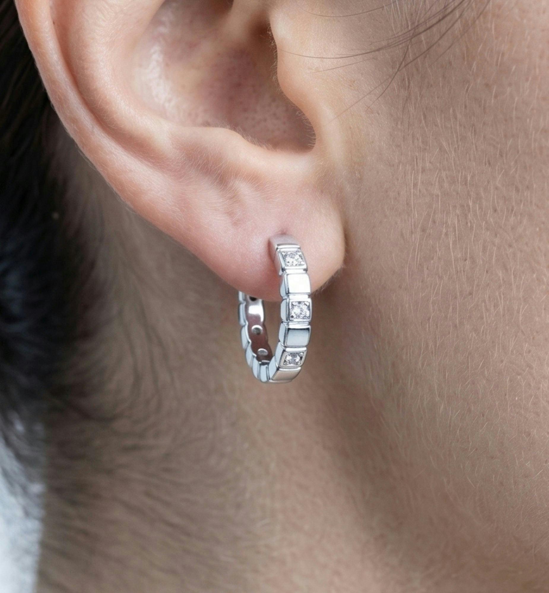 Shikaku Stone Silver Huggie Hoop Earrings , view 4 of 5