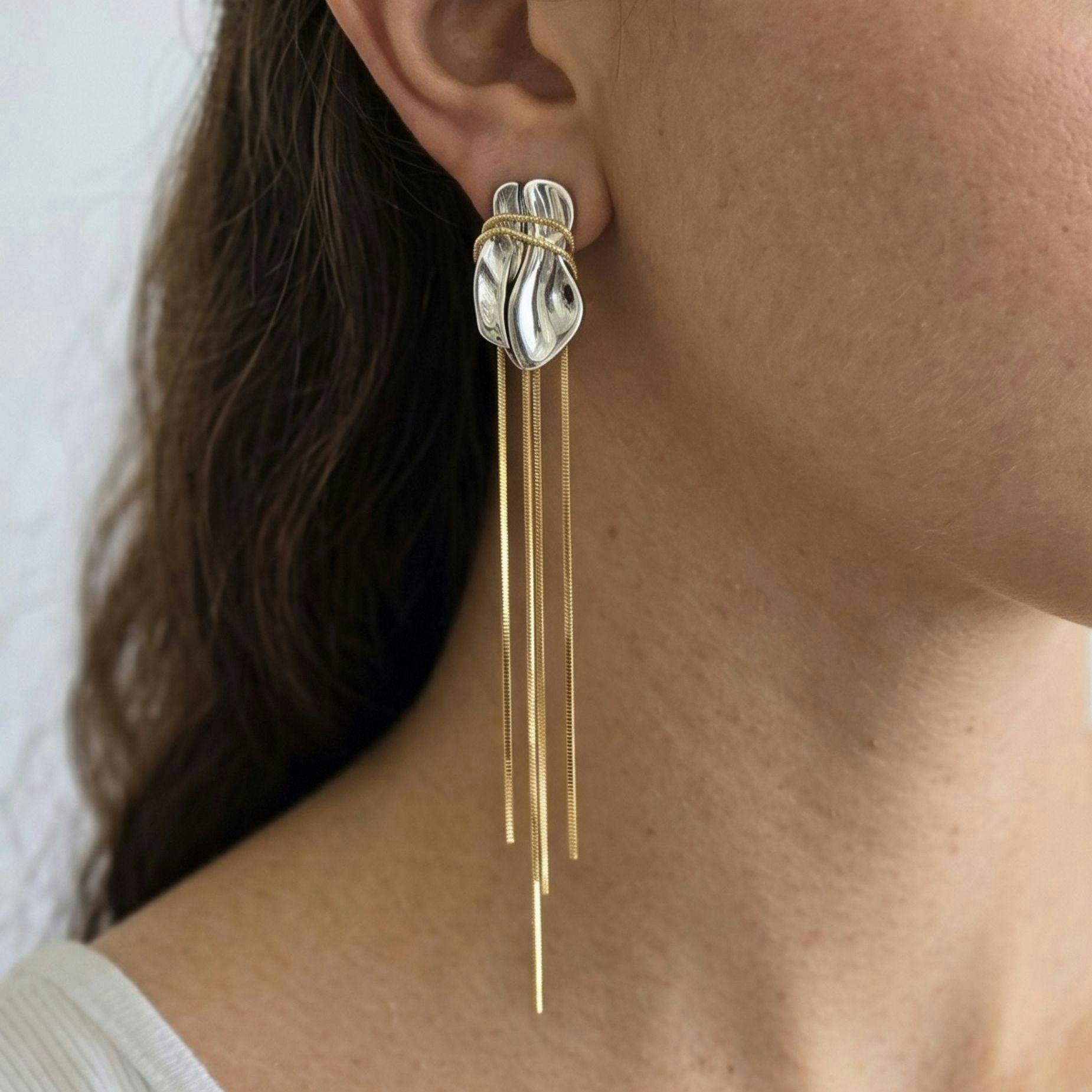 Nami Mixed Metals Chain Tassel Earrings , view 3 of 6
