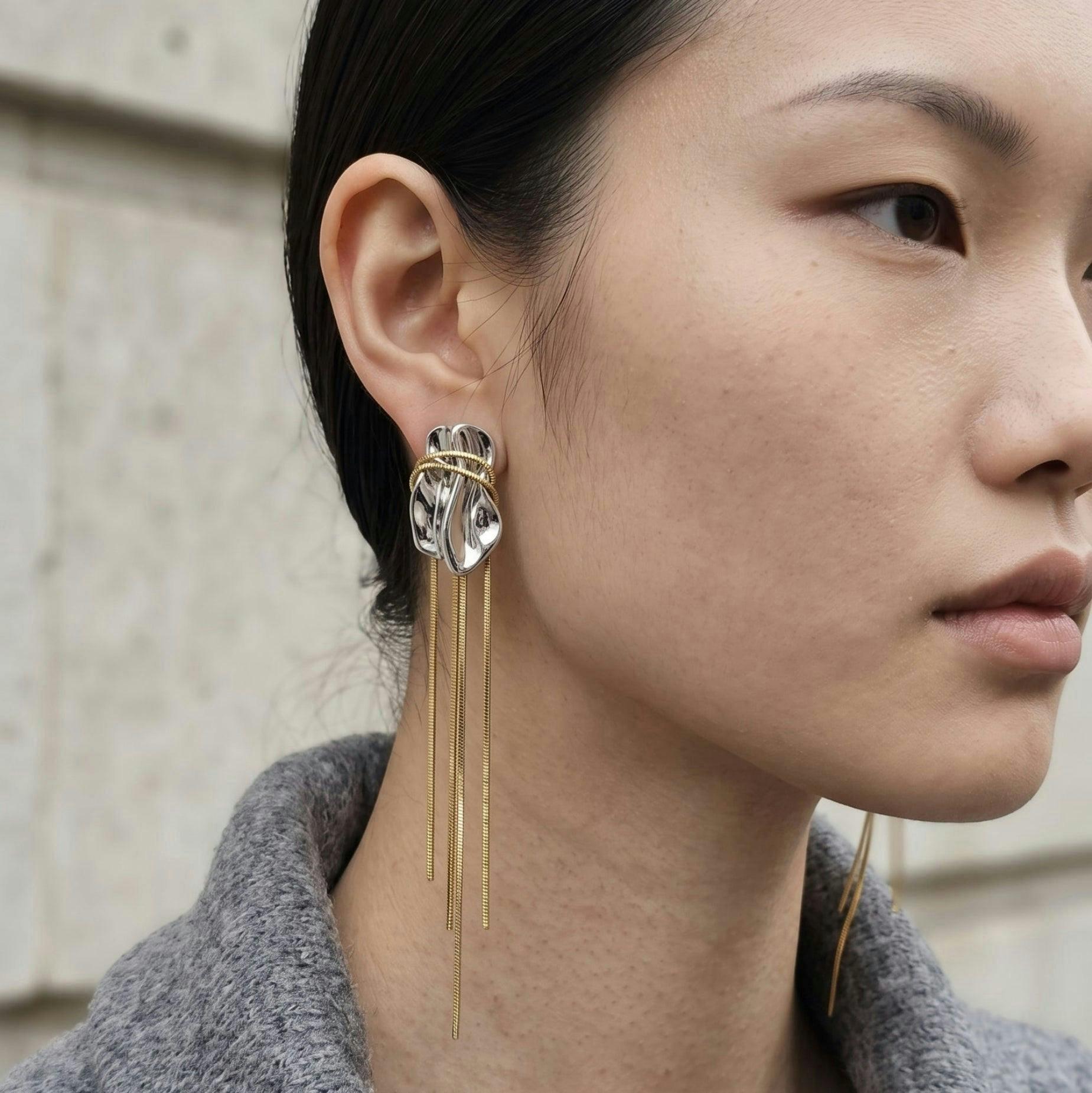 Nami Mixed Metals Chain Tassel Earrings , view 5 of 6