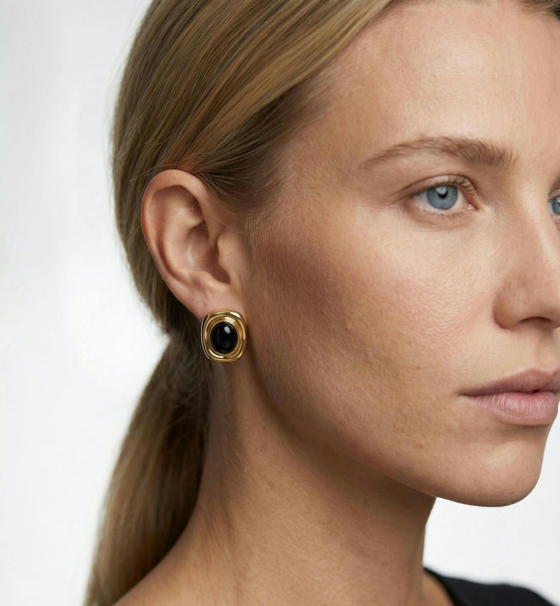 Enso Black Onyx and Gold Stud Earrings , view 2 of 5