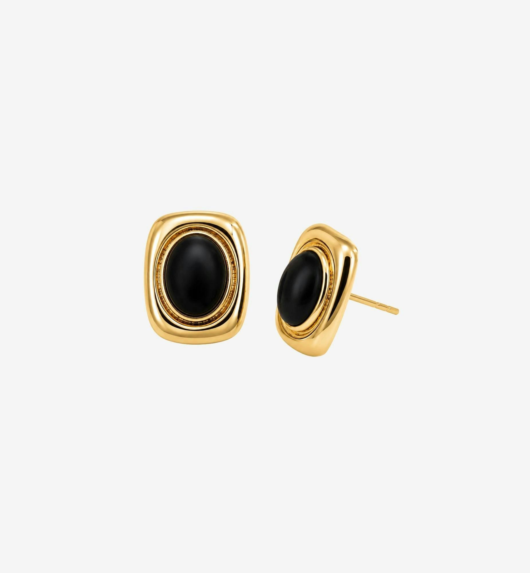 Enso Black Onyx and Gold Stud Earrings , view 3 of 5