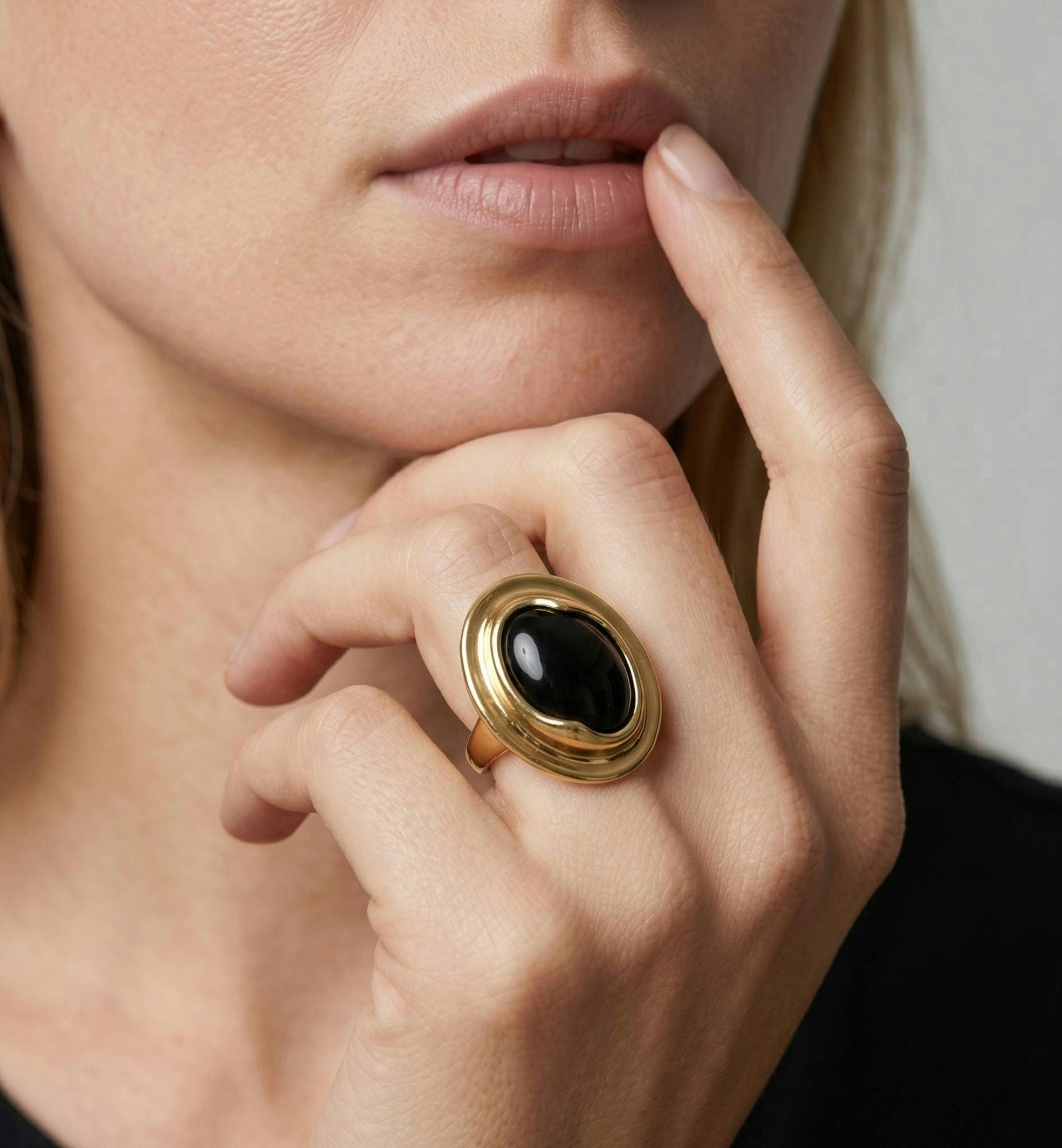 Enso Black Onyx And Molten Gold Ring , view 2 of 4