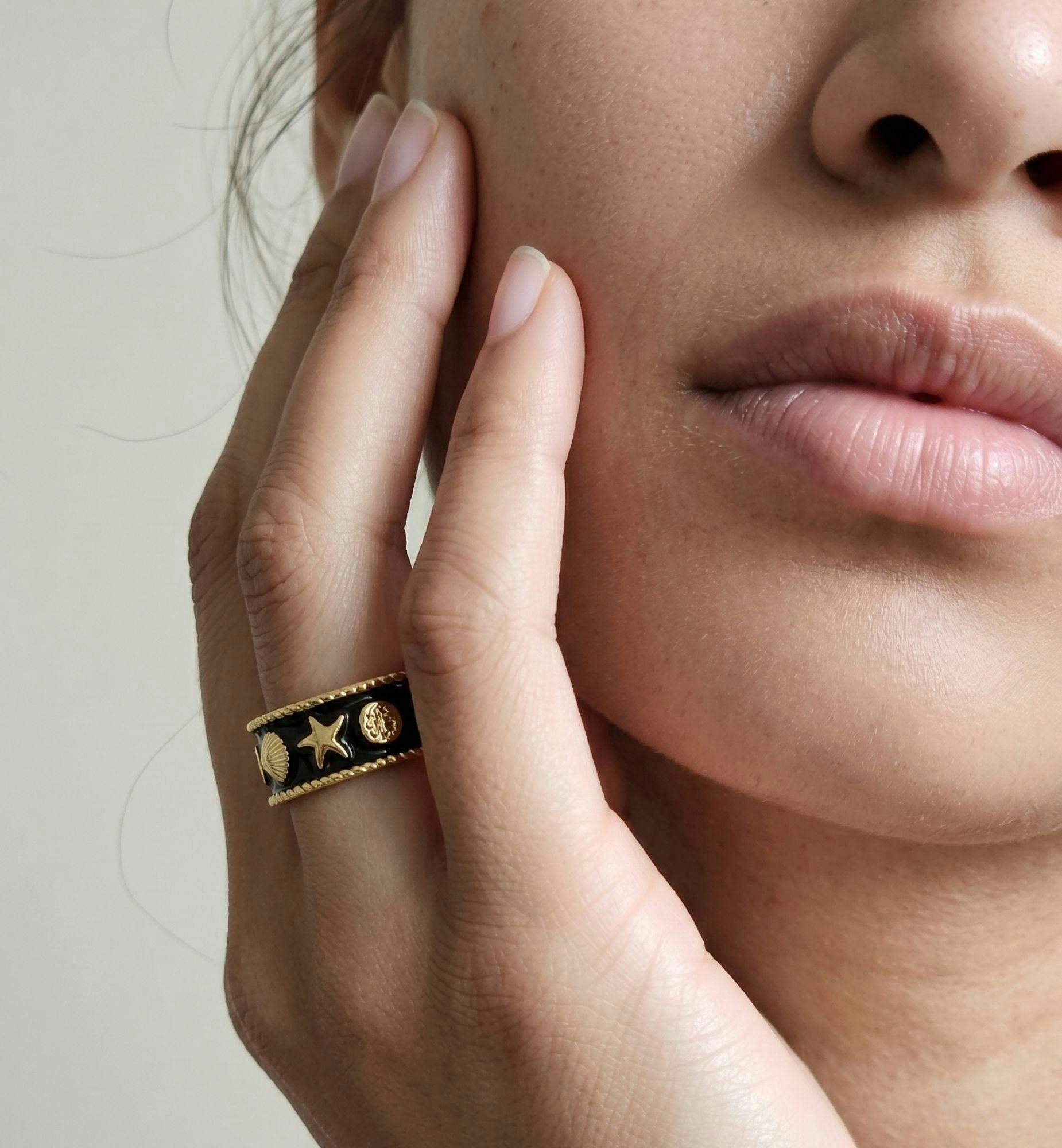 Kin Black and Gold Shell Ring , view 2 of 6