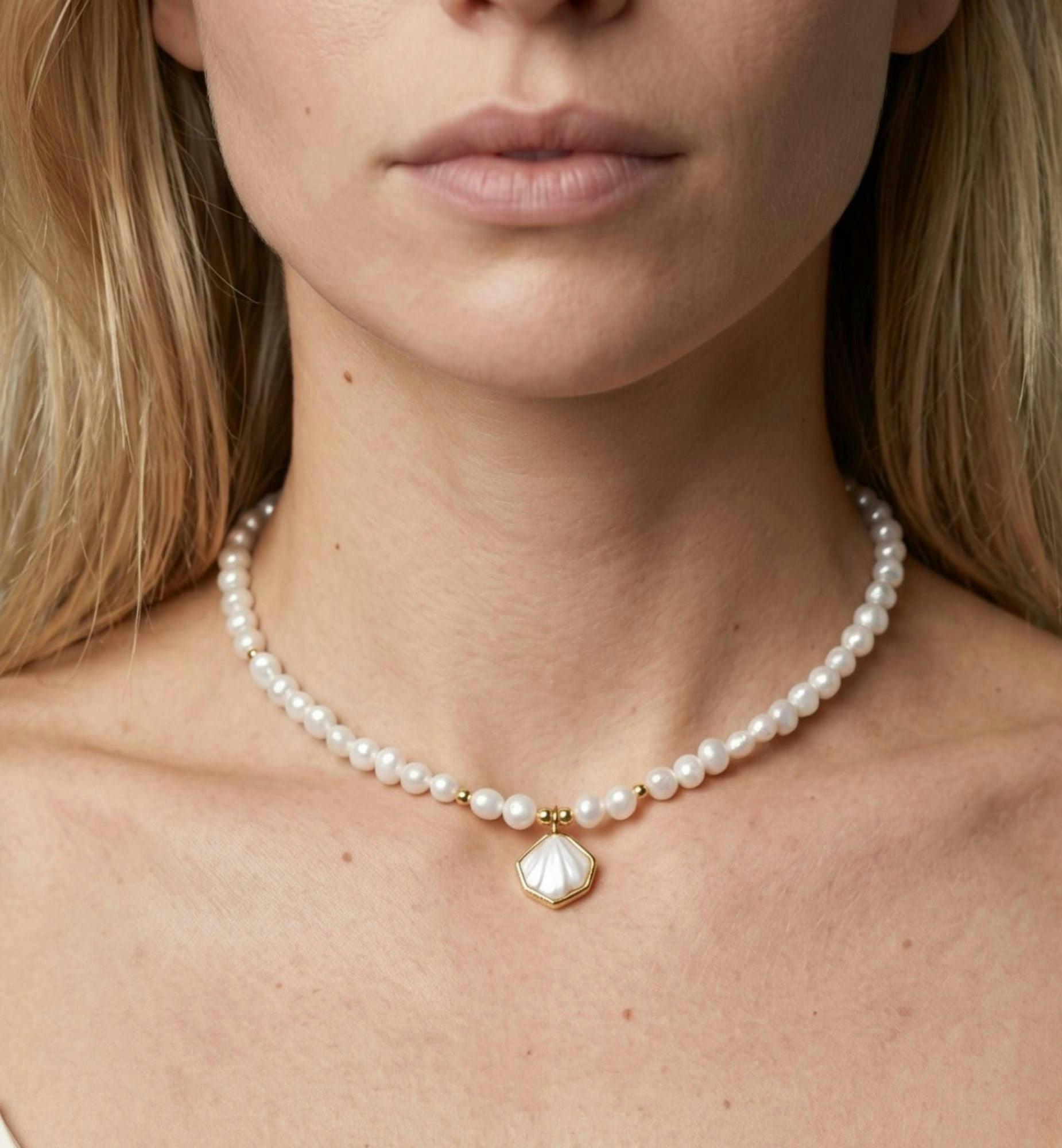 Shinju Pearl and Shell Necklace , view 2 of 4