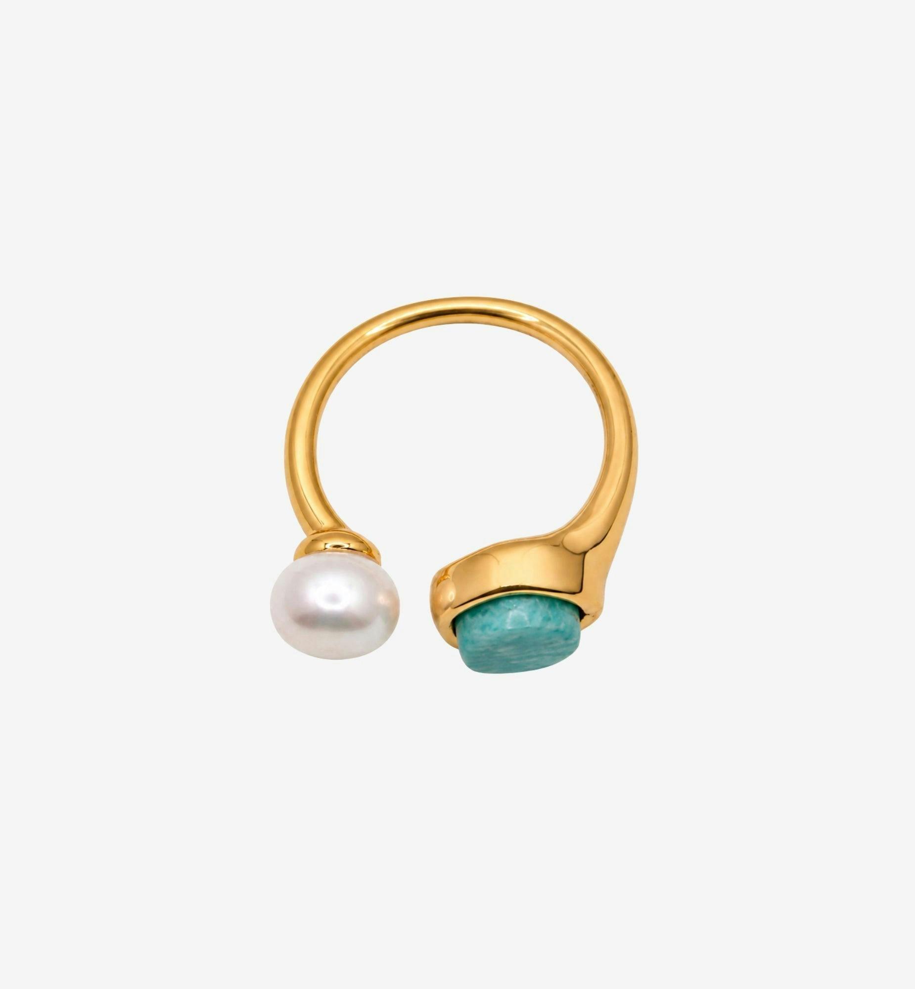 Shinju Pearl and Amazonite Stone Ring , view 3 of 5