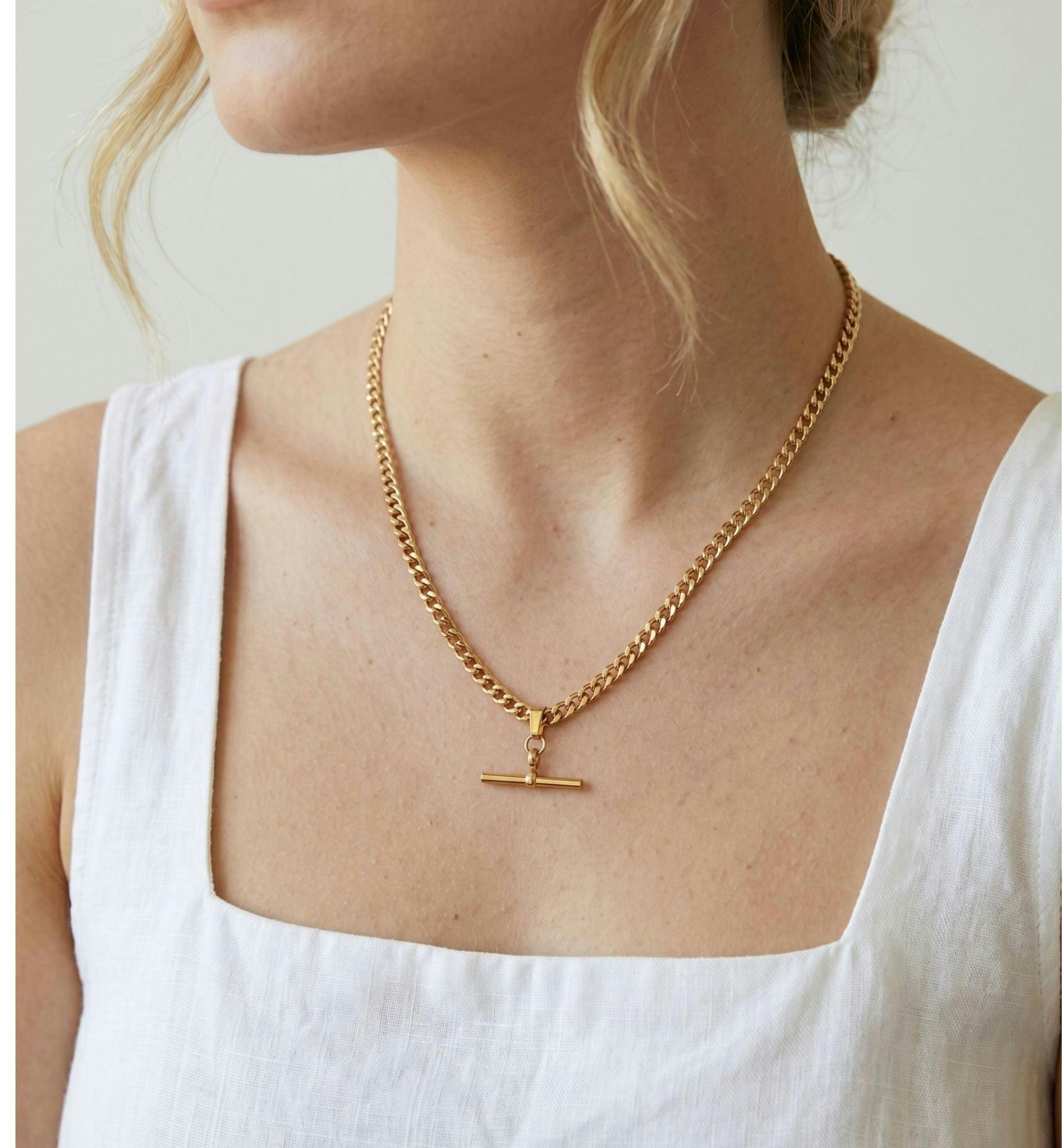 Kin Gold T-Bar Necklace , view 2 of 5