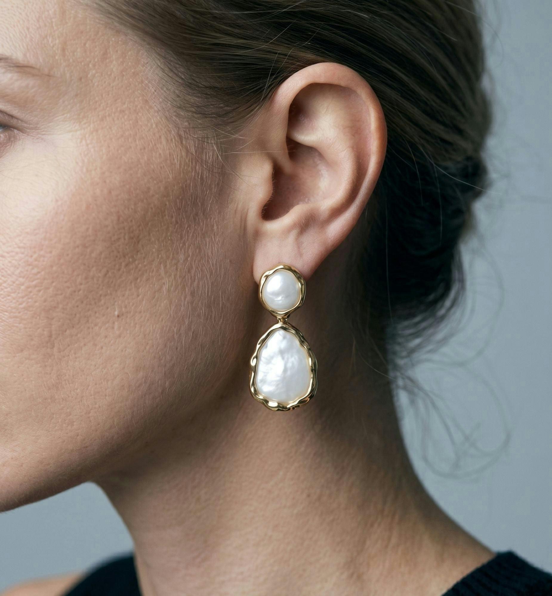 Shinju Mother of Pearl Oversized Drop Earrings , view 2 of 5