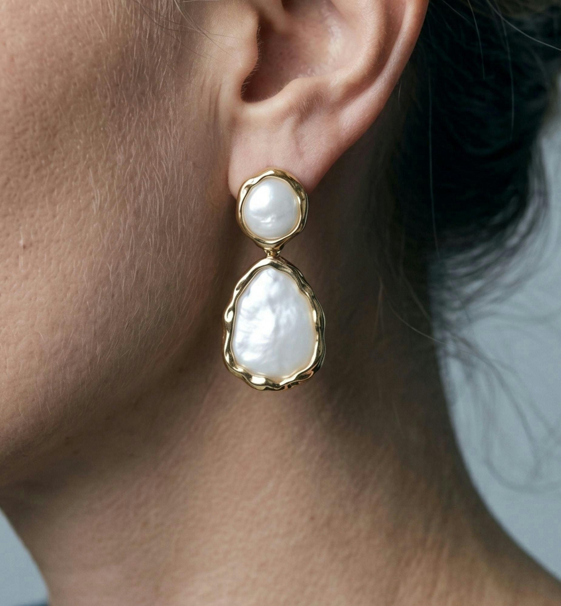 Shinju Mother of Pearl Oversized Drop Earrings , view 4 of 5