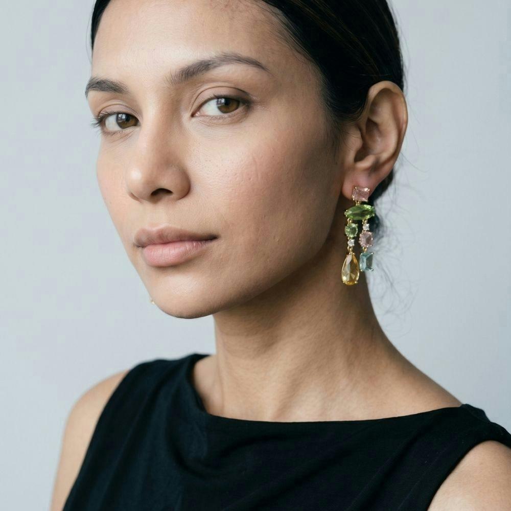Hanabi Mixed Stone Drop Mismatch Earrings , view 2 of 4