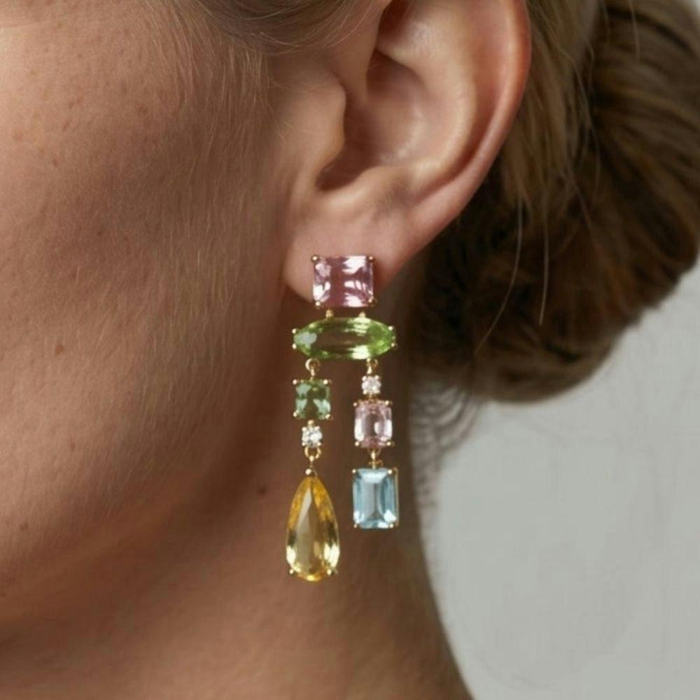 Hanabi Mixed Stone Drop Mismatch Earrings , view 3 of 4
