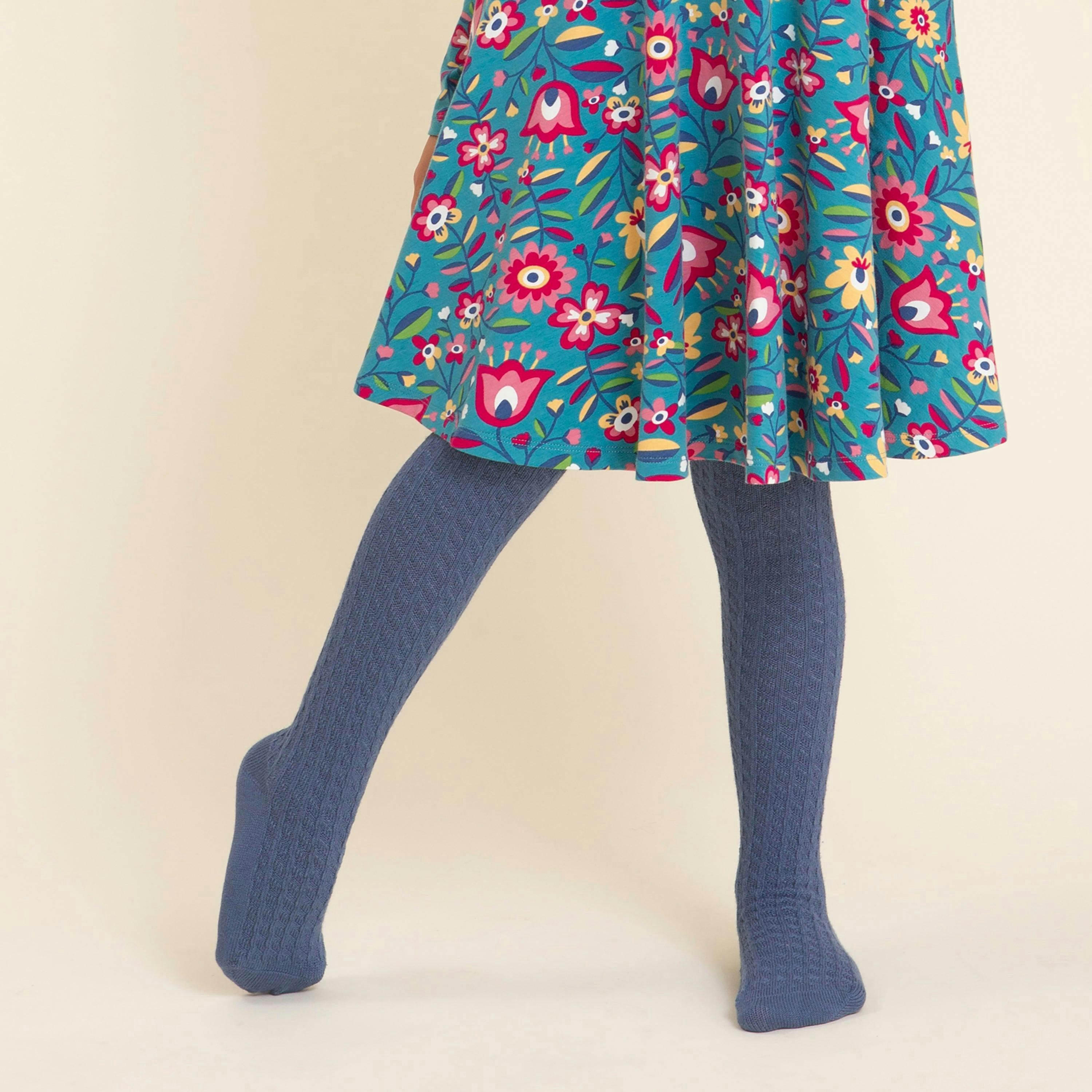 Kids Organic Cable Tights Navy , view 2 of 4