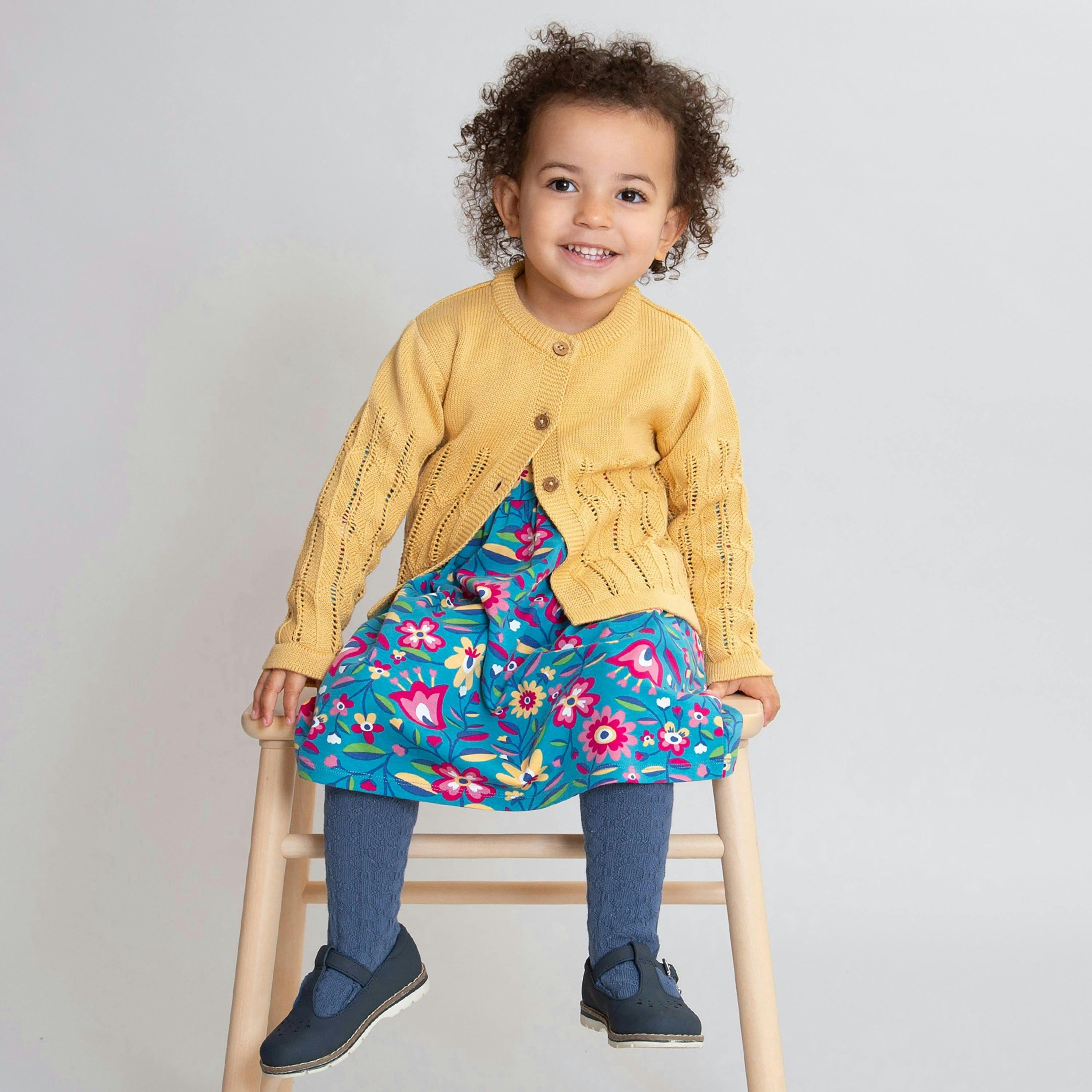 Kids Organic Cable Tights Navy , view 3 of 4