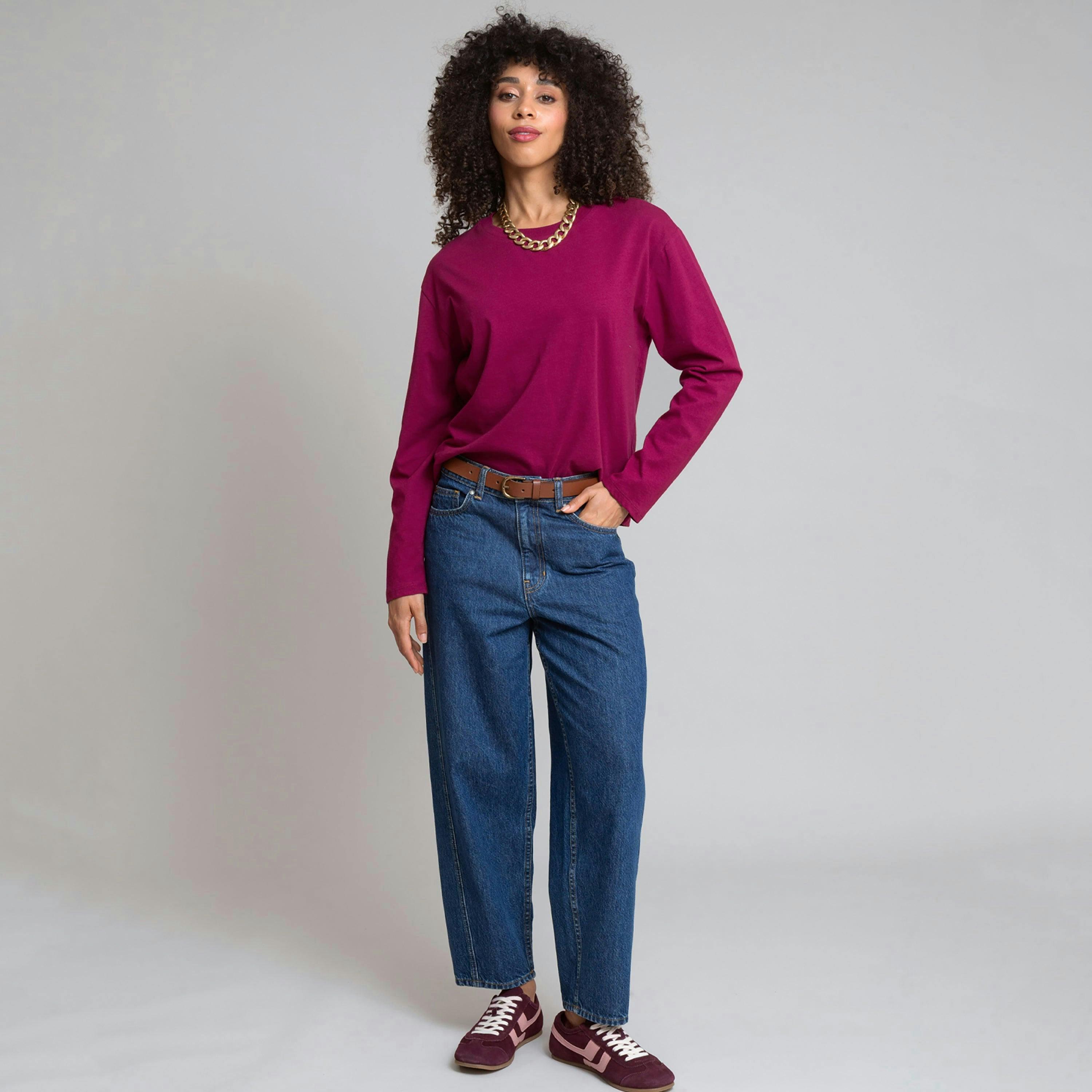 Organic Oxbridge Jersey T-Shirt Damson , view 3 of 4