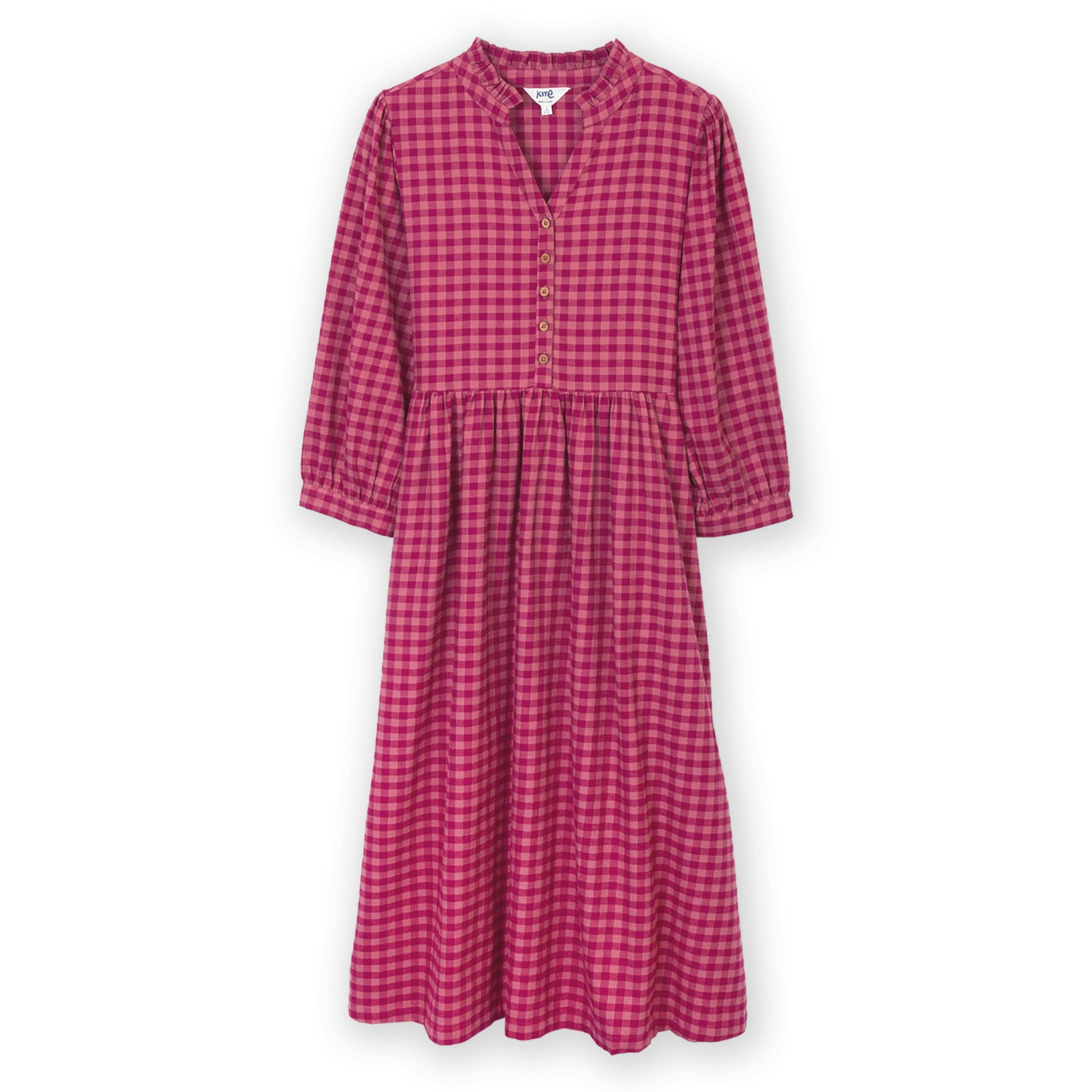 Organic Damson Check Worgret Flannel Dress , view 2 of 5
