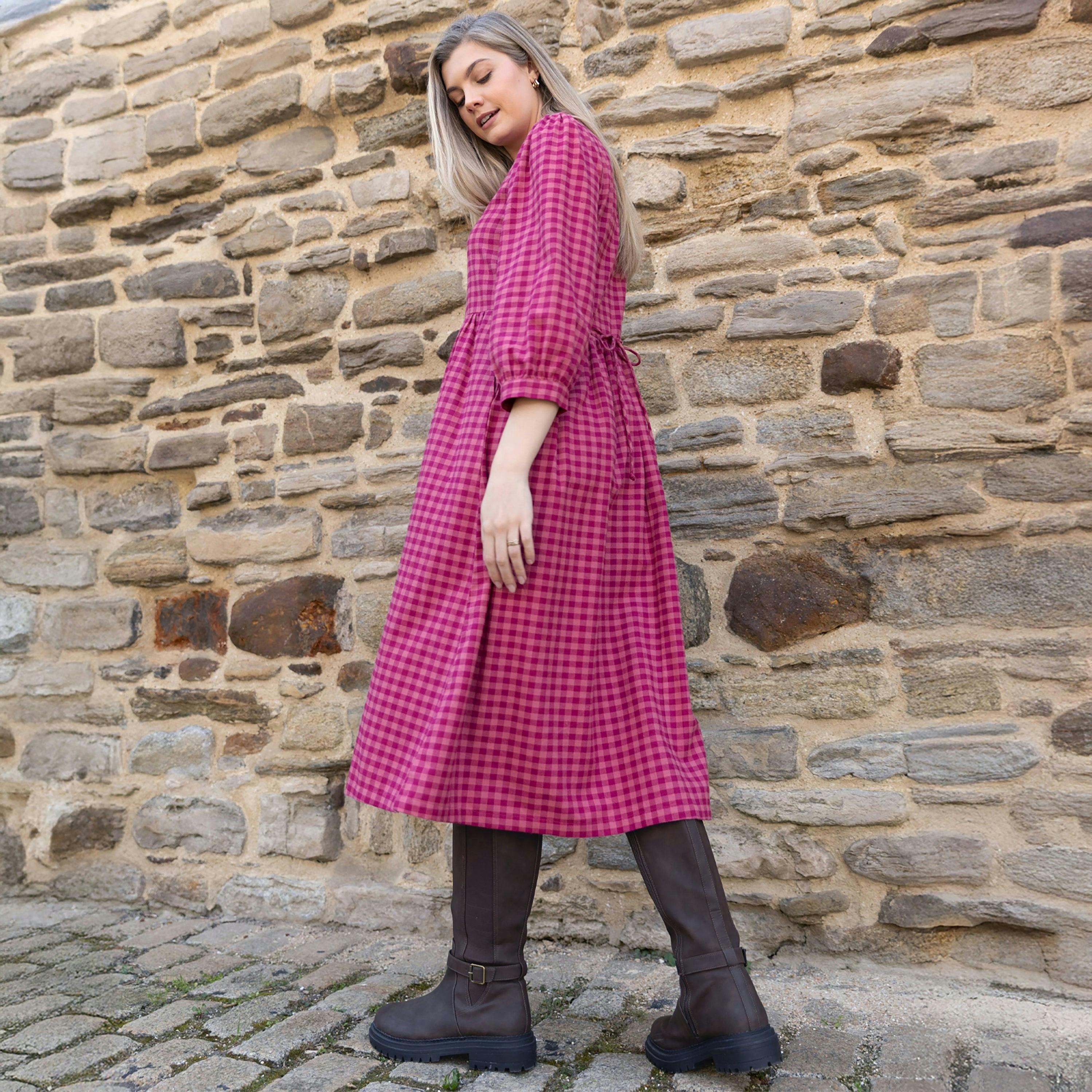 Organic Damson Check Worgret Flannel Dress , view 3 of 5