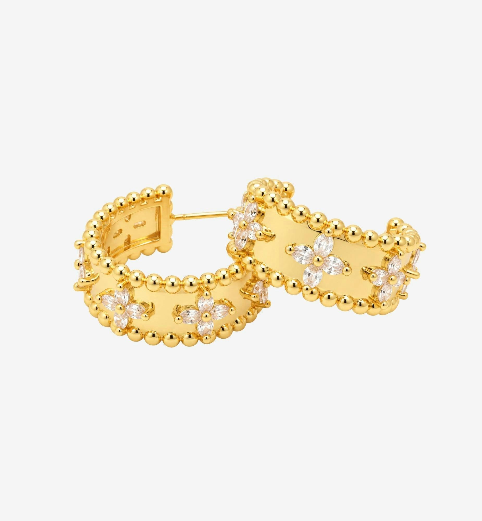 Kinmokusei Gold Bead Floral Earrings , view 3 of 6