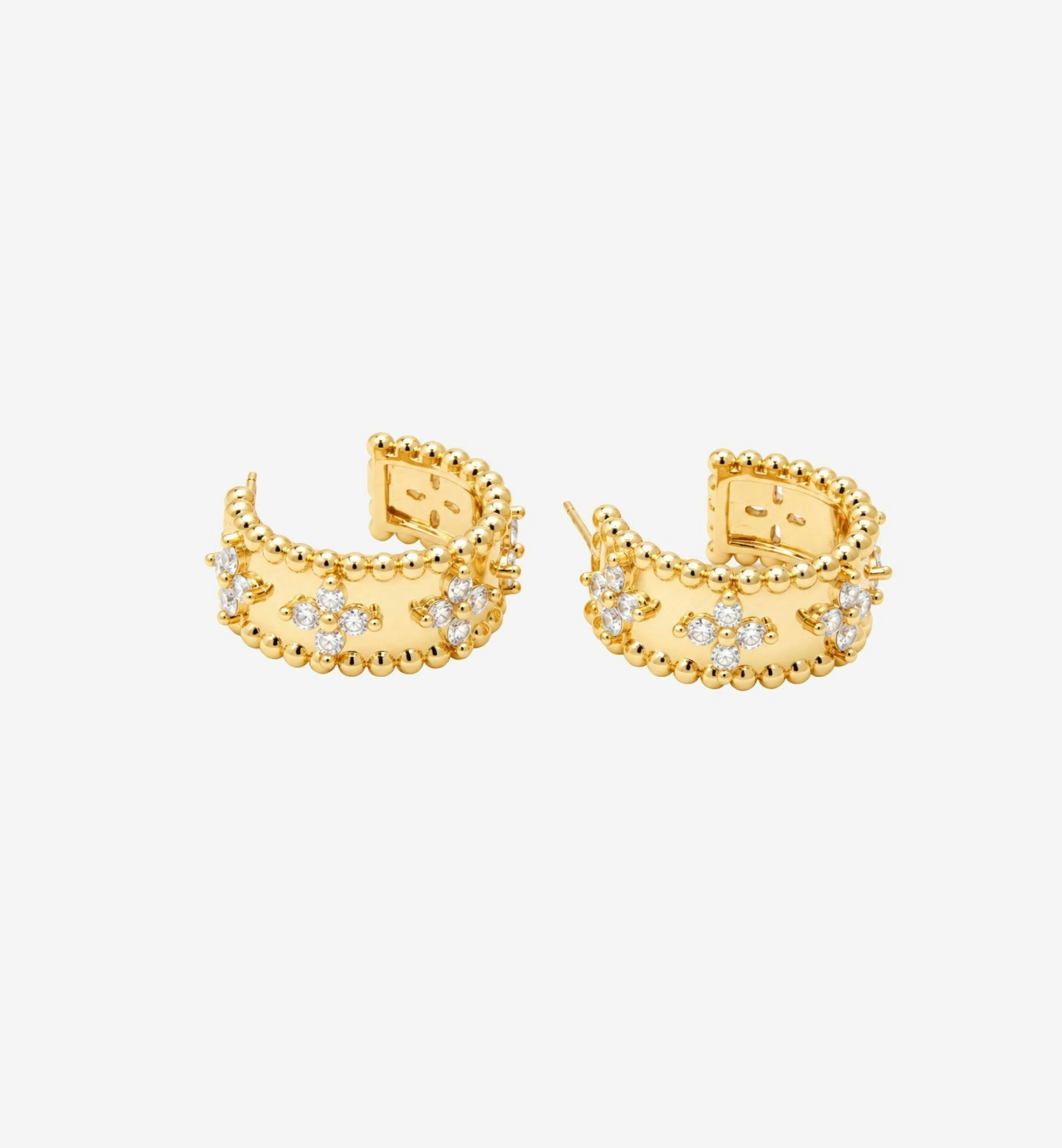 Kinmokusei Gold Bead Floral Earrings , view 5 of 6