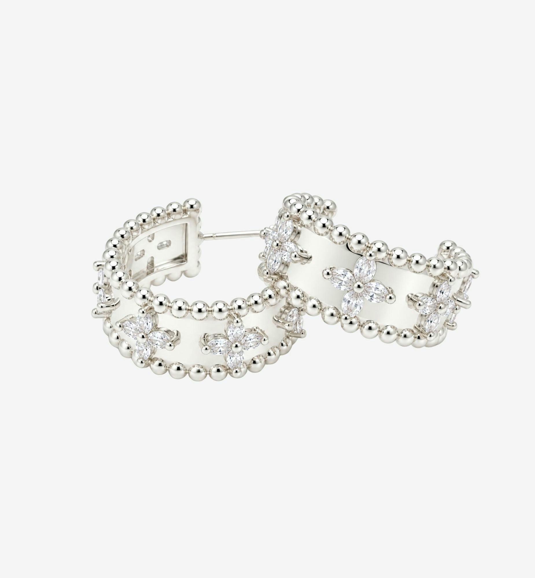 Kinmokusei Silver Bead Floral Earrings , view 3 of 6
