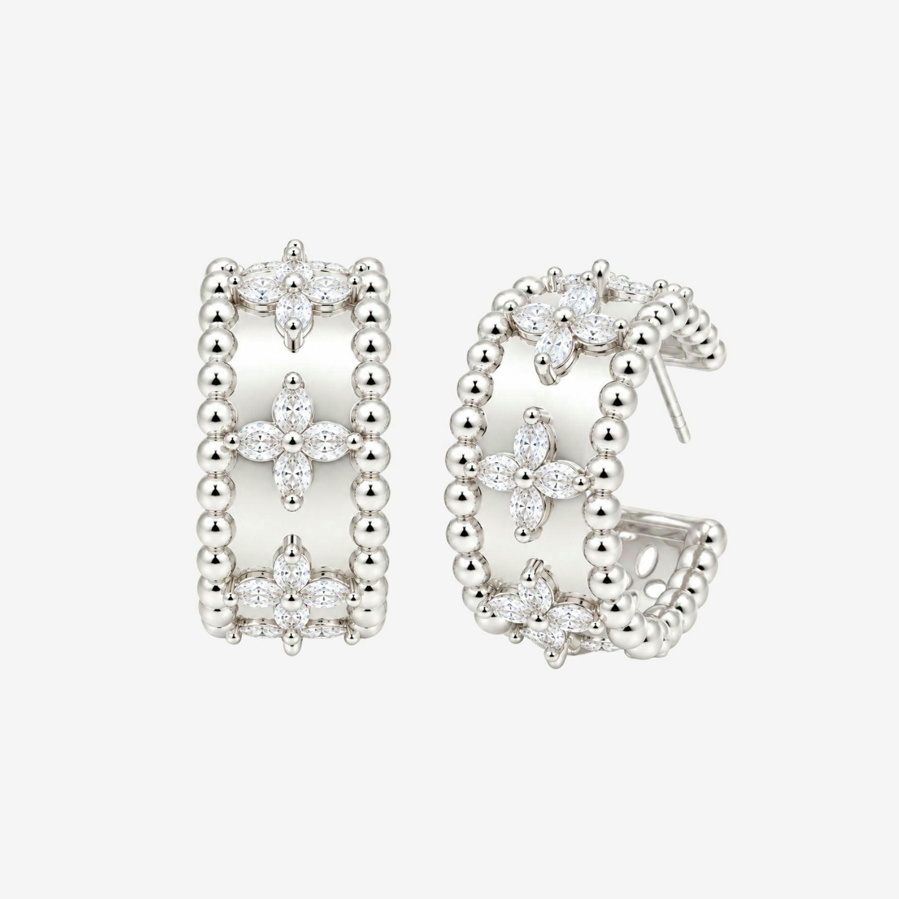 Kinmokusei Silver Bead Floral Earrings , view 5 of 6