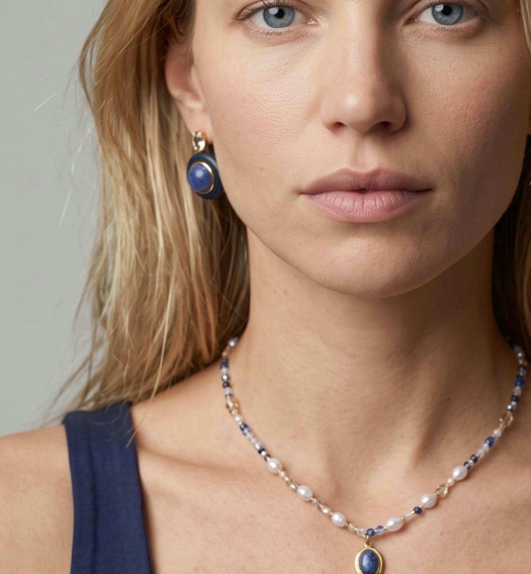 Enso Crystal Necklace with Sodalite Pendant , view 2 of 5