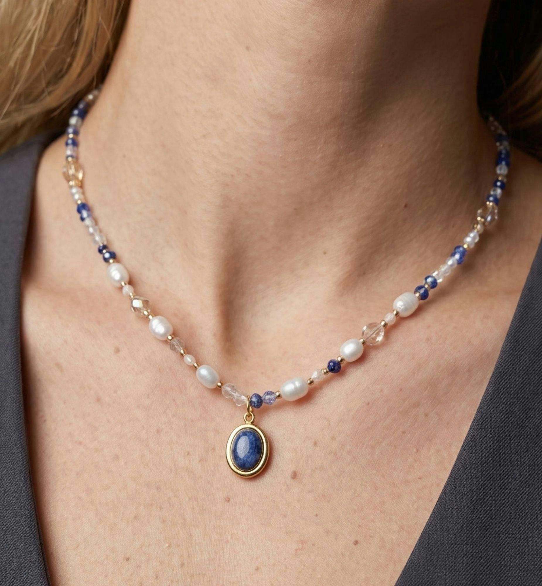 Enso Crystal Necklace with Sodalite Pendant , view 4 of 5
