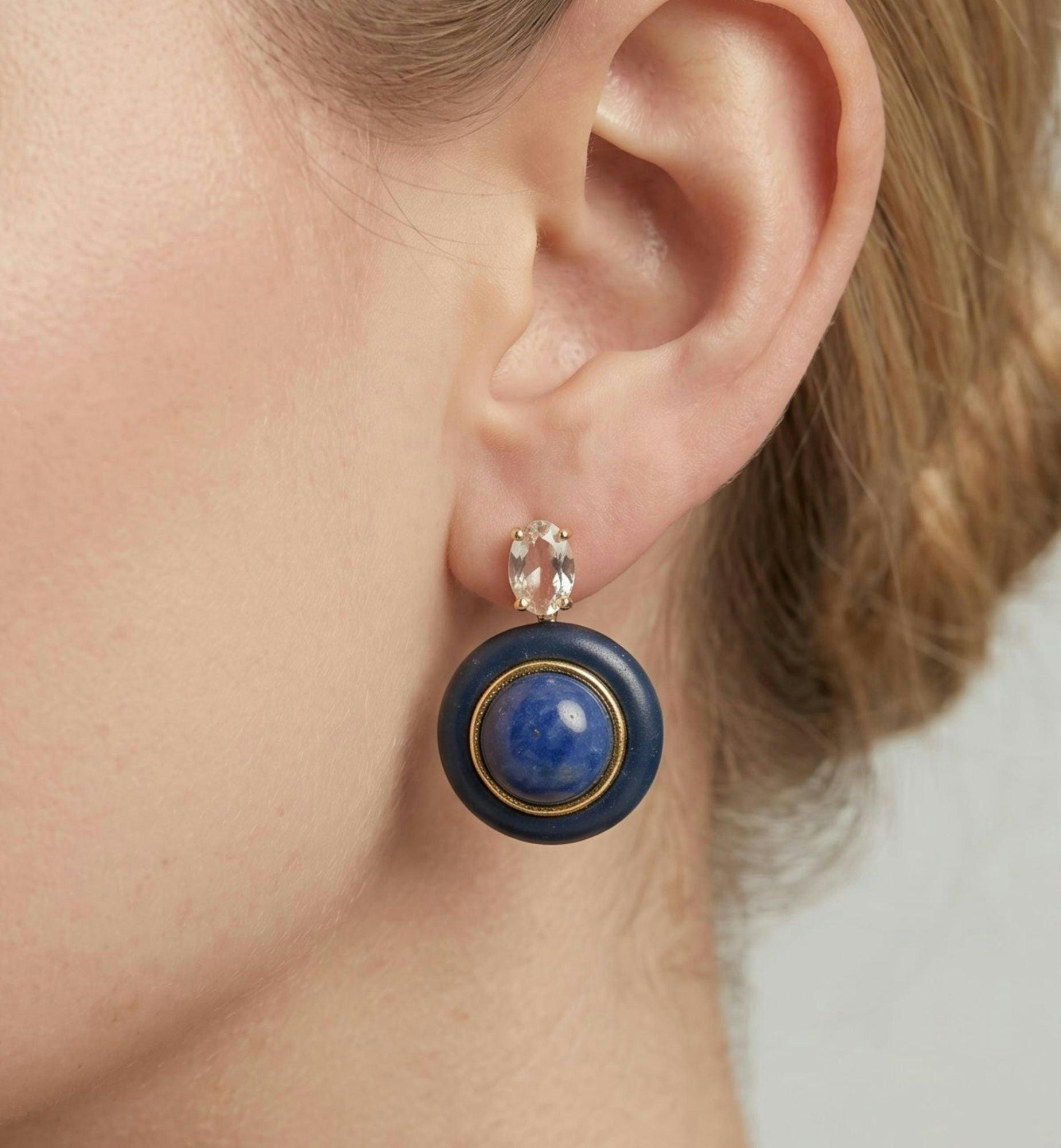 Enso Lapis Lazuli Round Stud Earrings , view 2 of 5