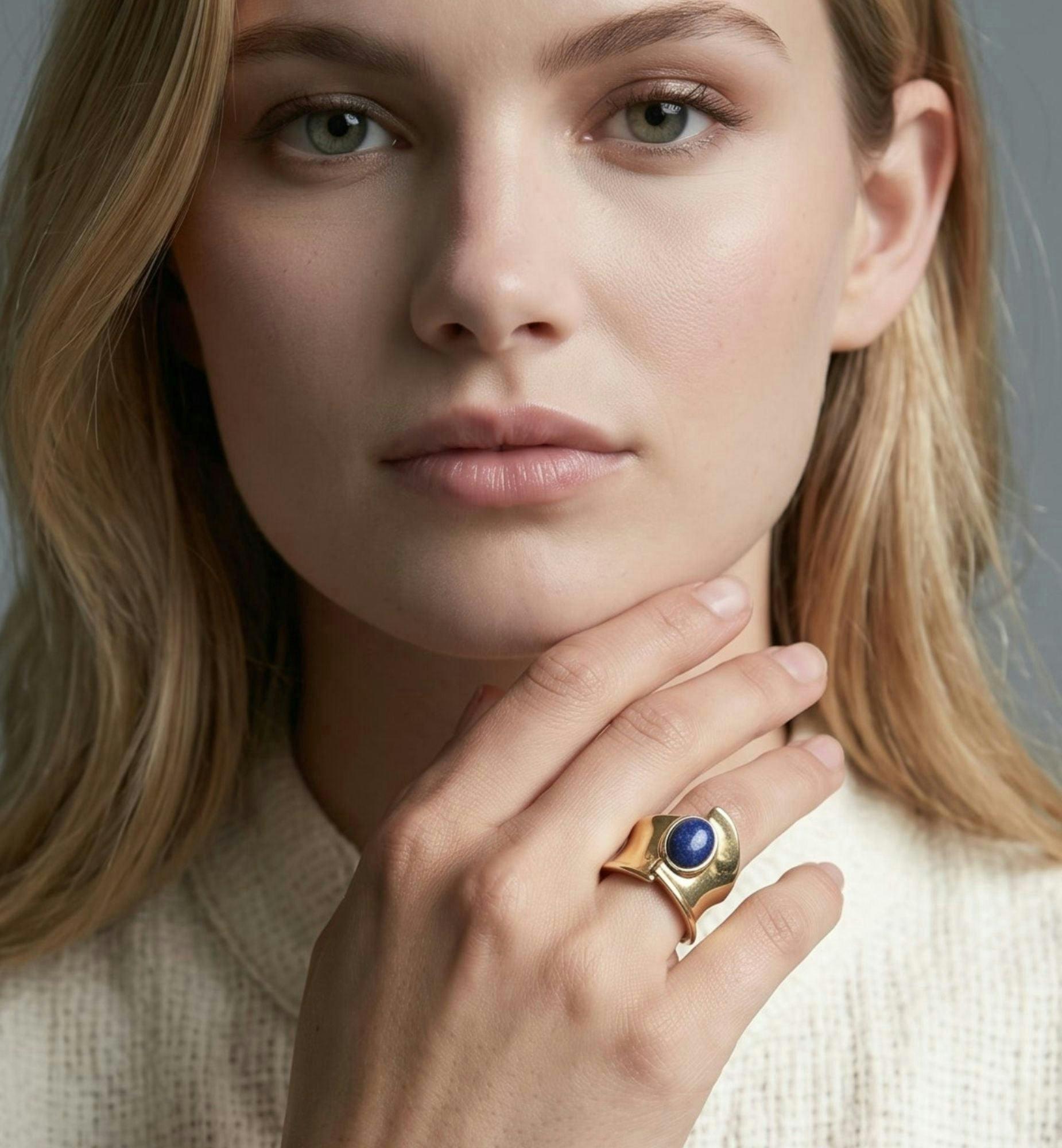 Enso Sculptural Navy Lapis Lazuli Stone Ring , view 2 of 5