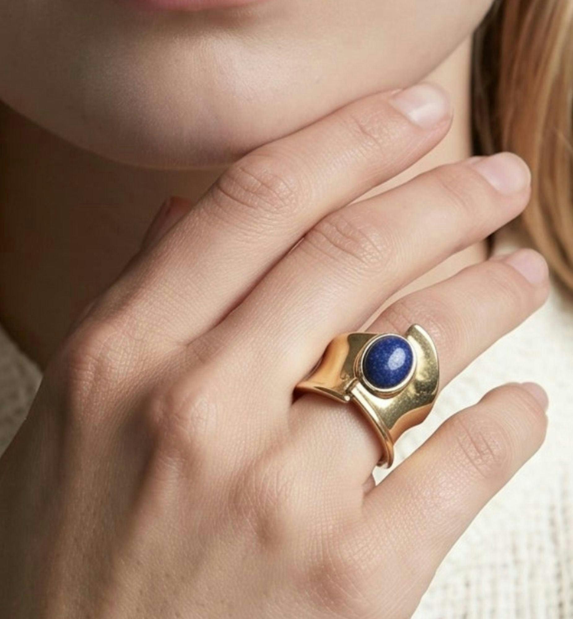Enso Sculptural Navy Lapis Lazuli Stone Ring , view 4 of 5